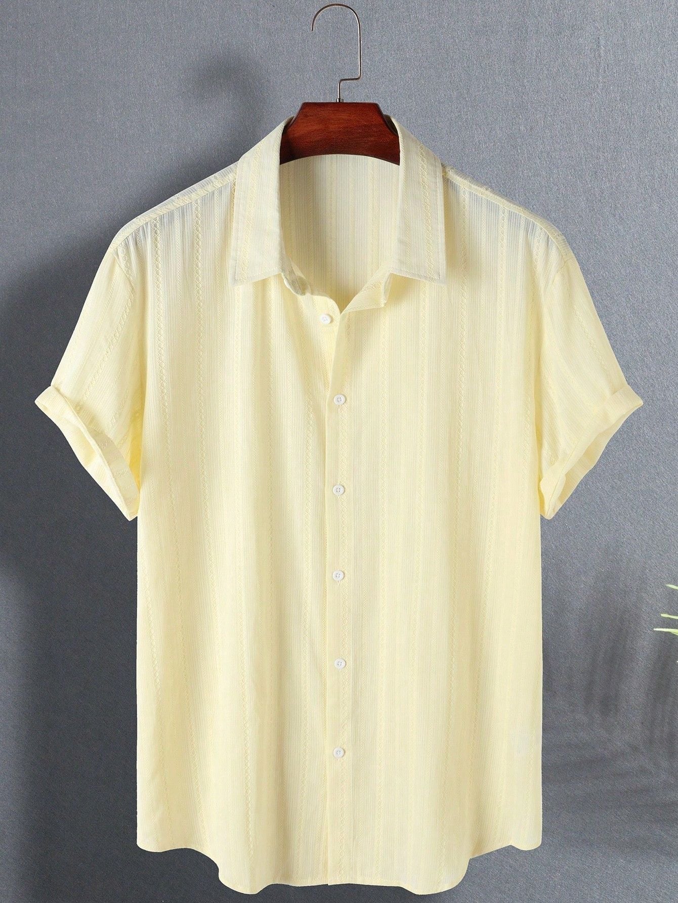 Camisa Masculina De Botão Transparente Listras Estilo Ousado Damasco / PP Camisa Masculina De Botão Transparente
