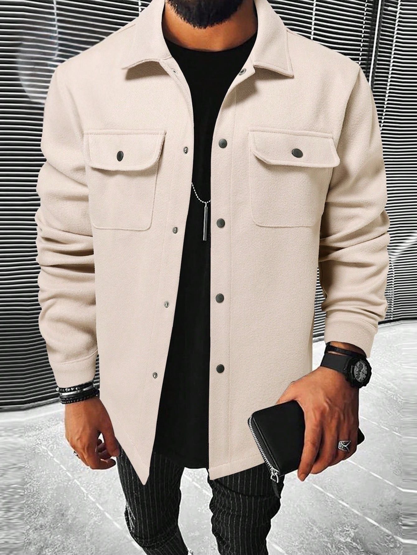 Moletom Masculino Alongado Com Botões E Bolsos Frontais Damasco / PP Moletom Masculino Alongado Com Botões E Bolsos