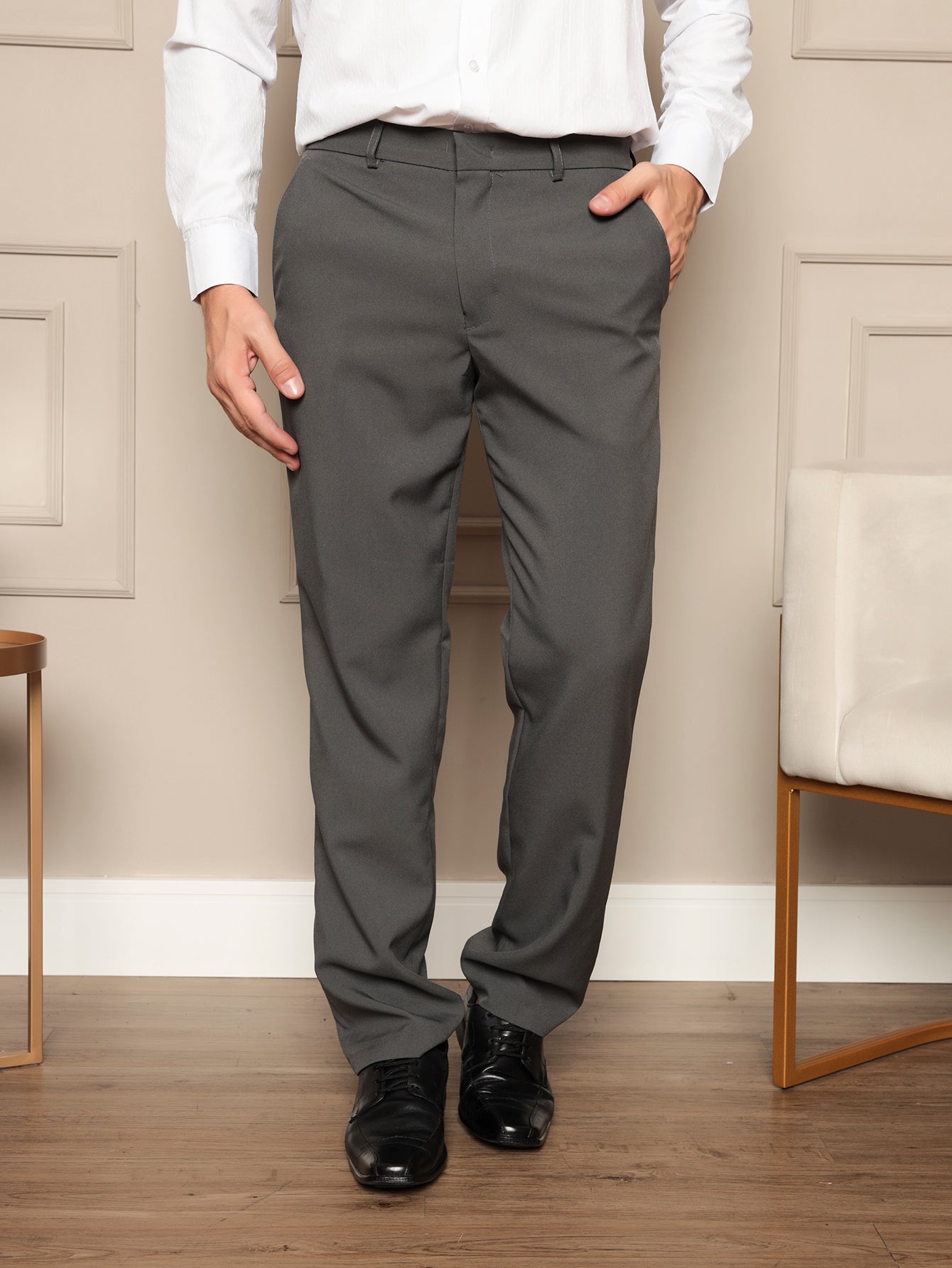 Calça Masculina Social Slim Fit Com Cós E Bolso Lateral Calça Masculina Social Slim Fit Com Cós E Bolso Lateral