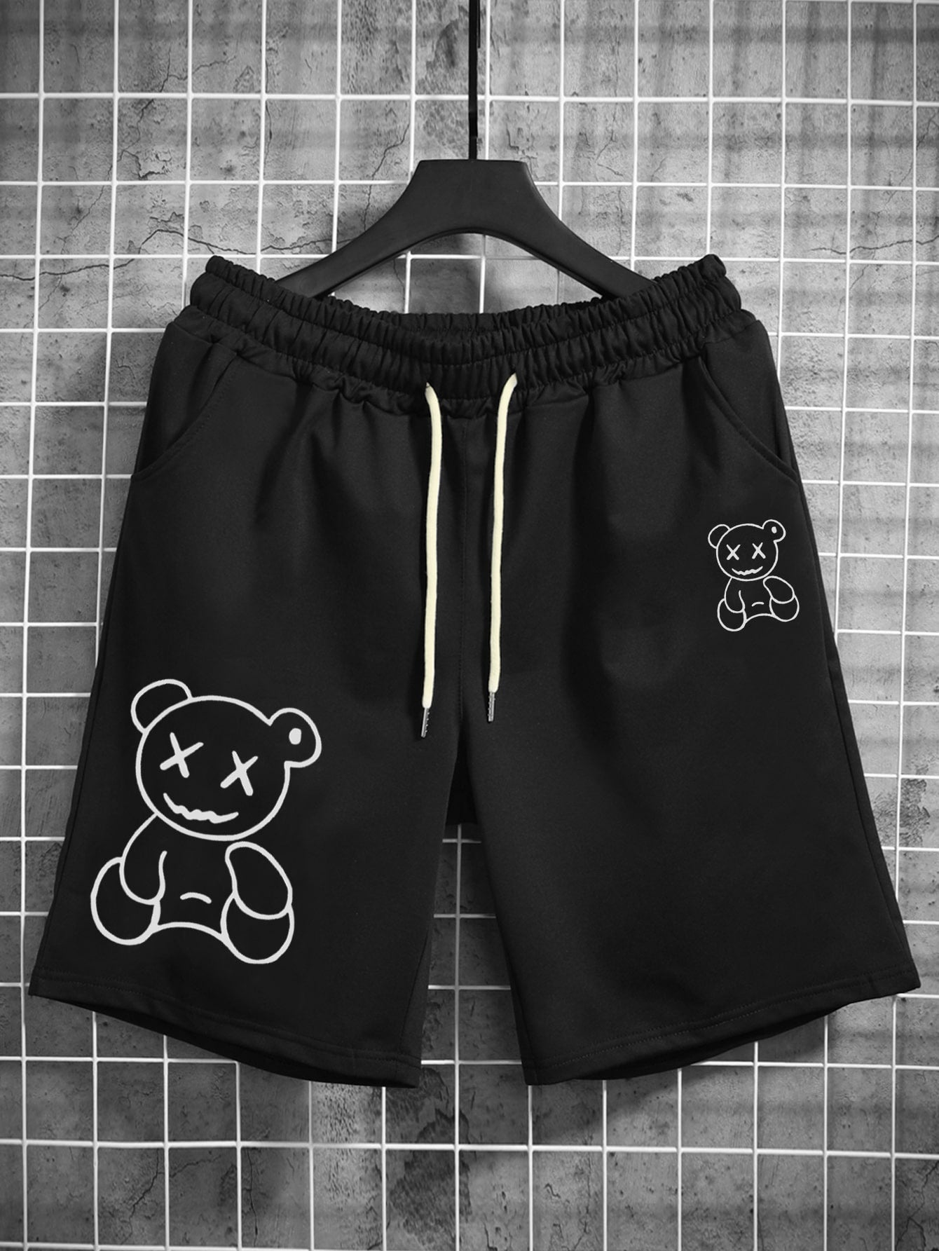 Shorts Masculino Estampado Com Estilo Anime E Cintura Ajustável Branco / PP Shorts Masculino Estampado Com Estilo Anime