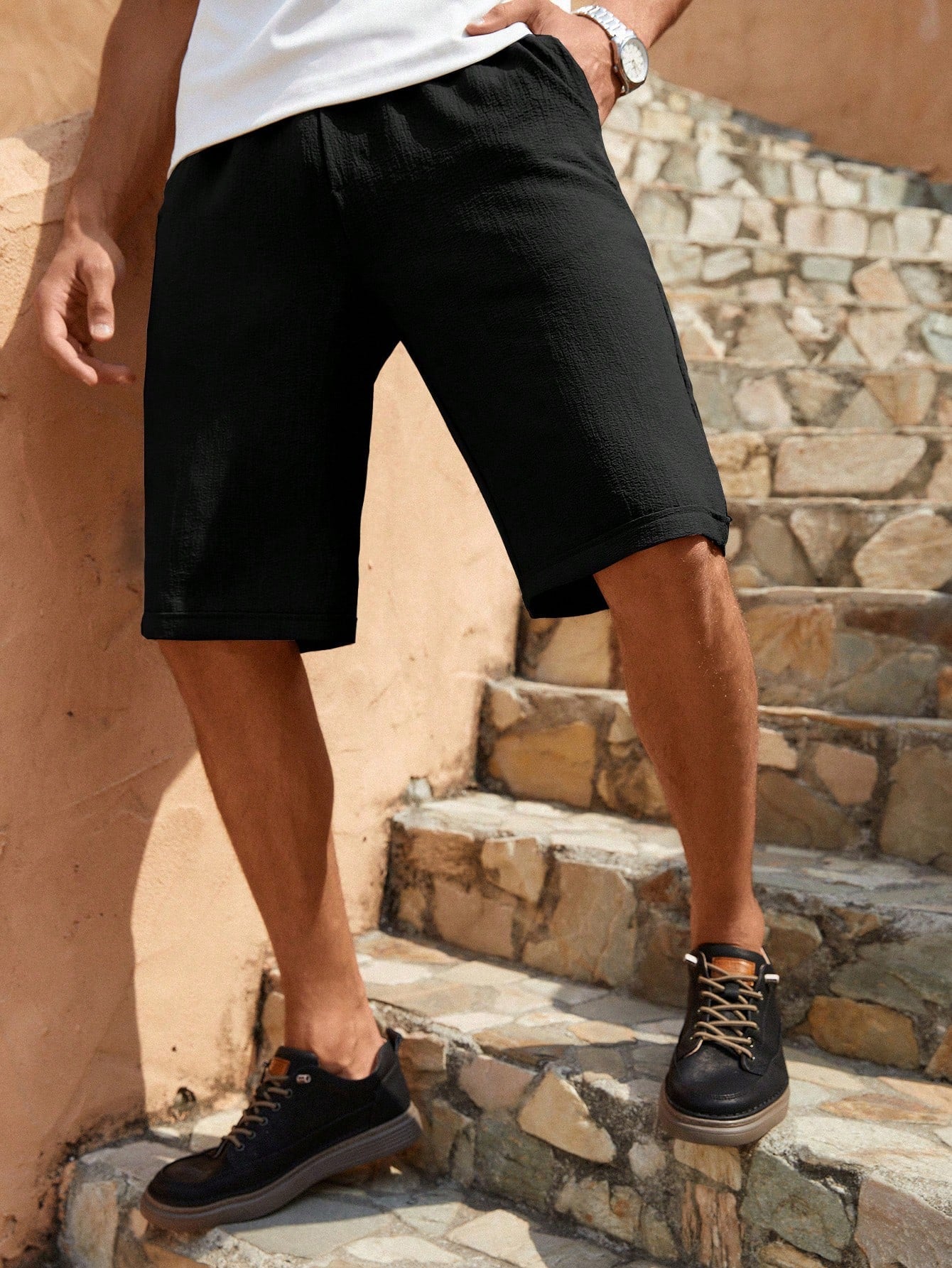 Shorts Masculino Com Tecido Texturizado E Caimento Relaxado Shorts Masculino Com Tecido Texturizado E Caimento Relaxado