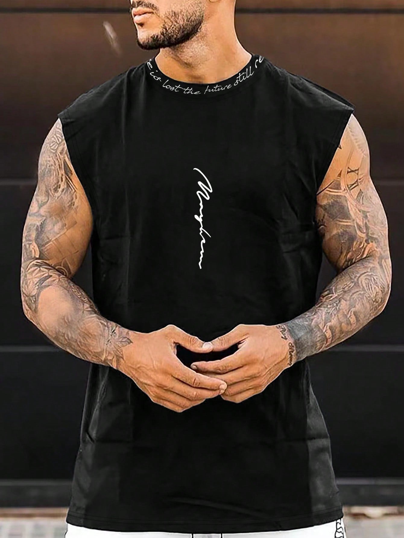 Camiseta Regata Masculina Casual Estampa Letter Preto / PP Camiseta Regata Masculina Casual Estampa Letter