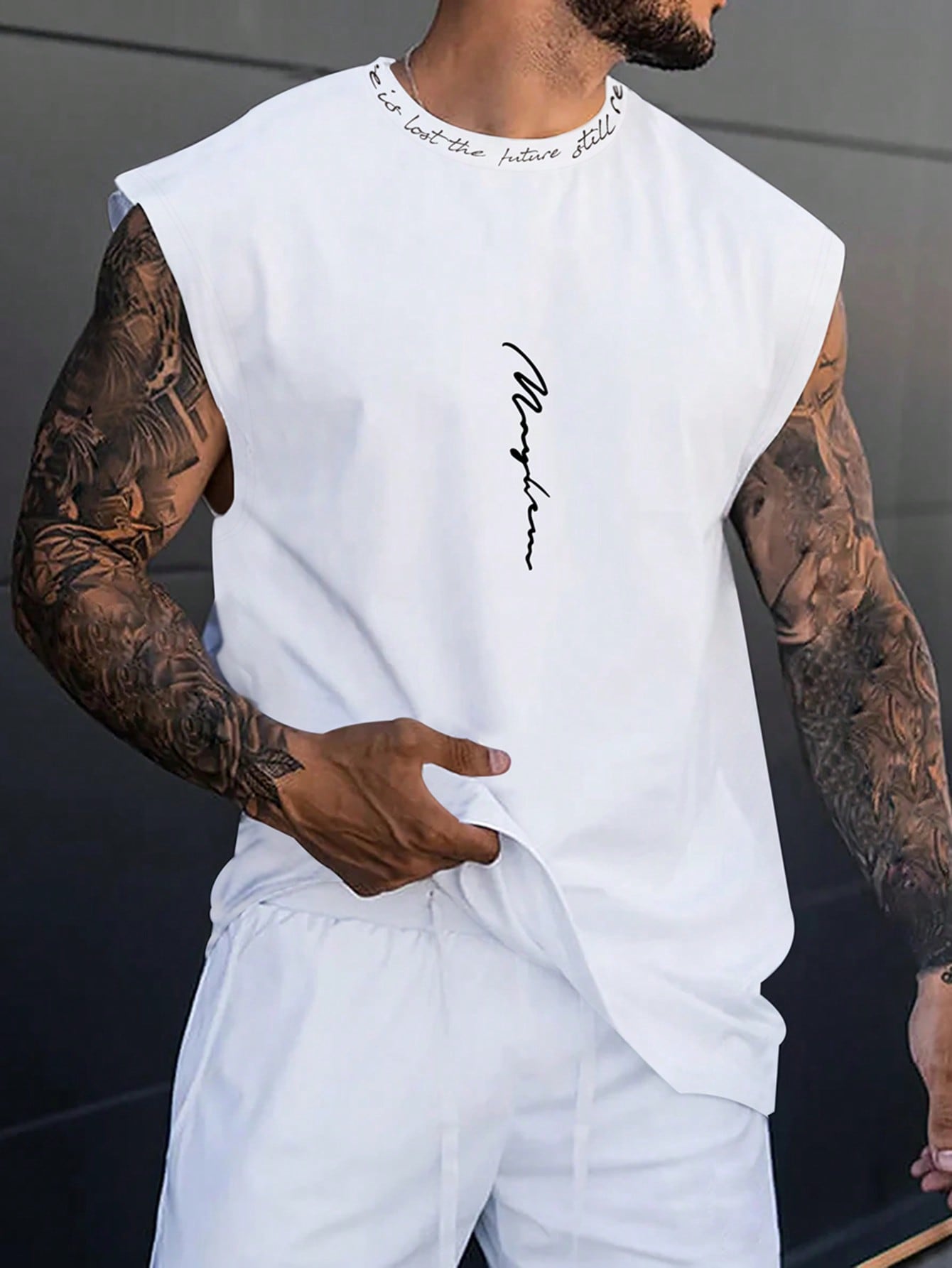 Camiseta Regata Masculina Casual Estampa Letter Branco / PP Camiseta Regata Masculina Casual Estampa Letter