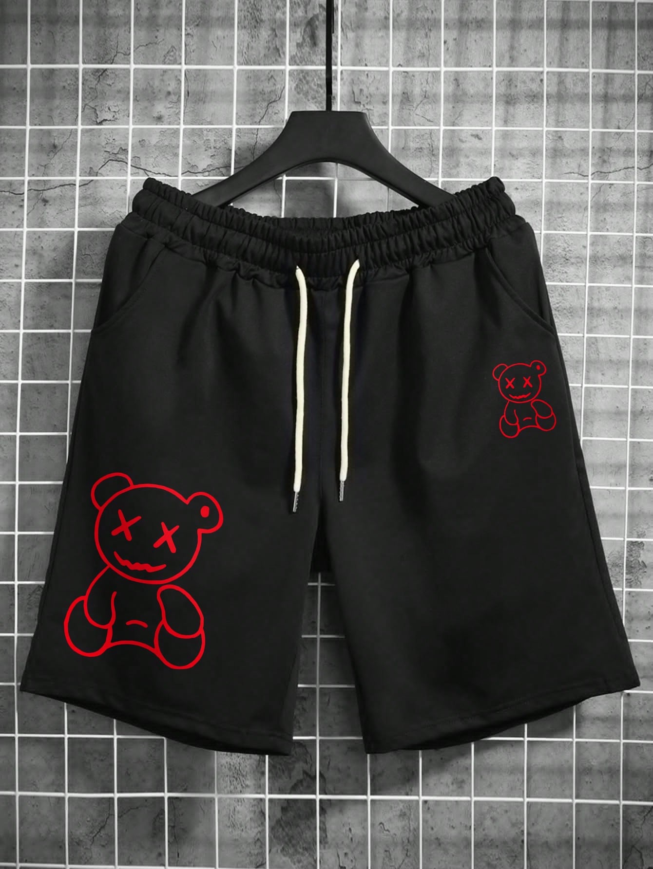 Shorts Masculino Estampado Com Estilo Anime E Cintura Ajustável Vermelho / PP Shorts Masculino Estampado Com Estilo