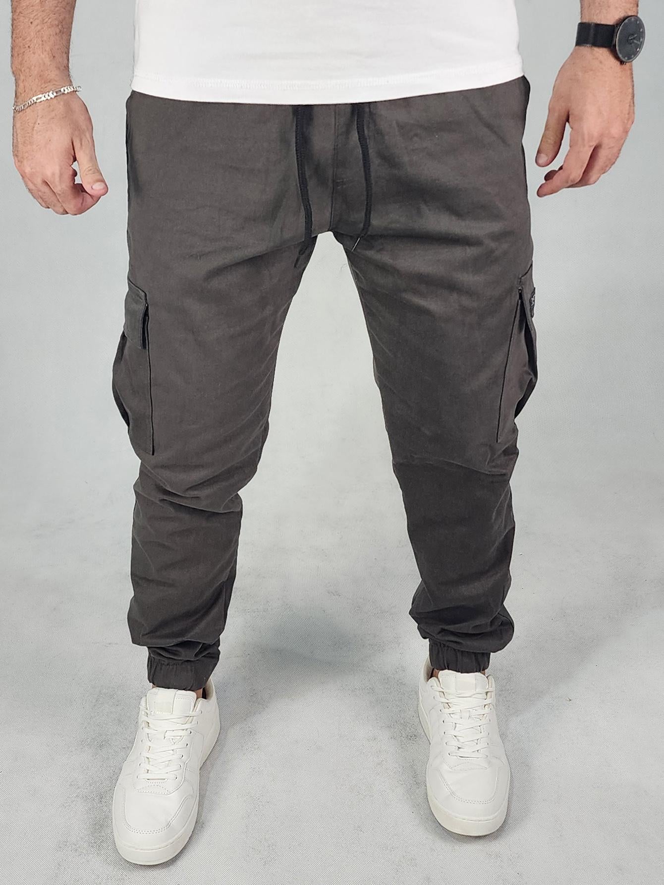 Calça Masculina Jogger Com Bolsos E Cós Ajustável Chumbo / PP Calça Masculina Cargo Com Correntes E Estilo Streetwear