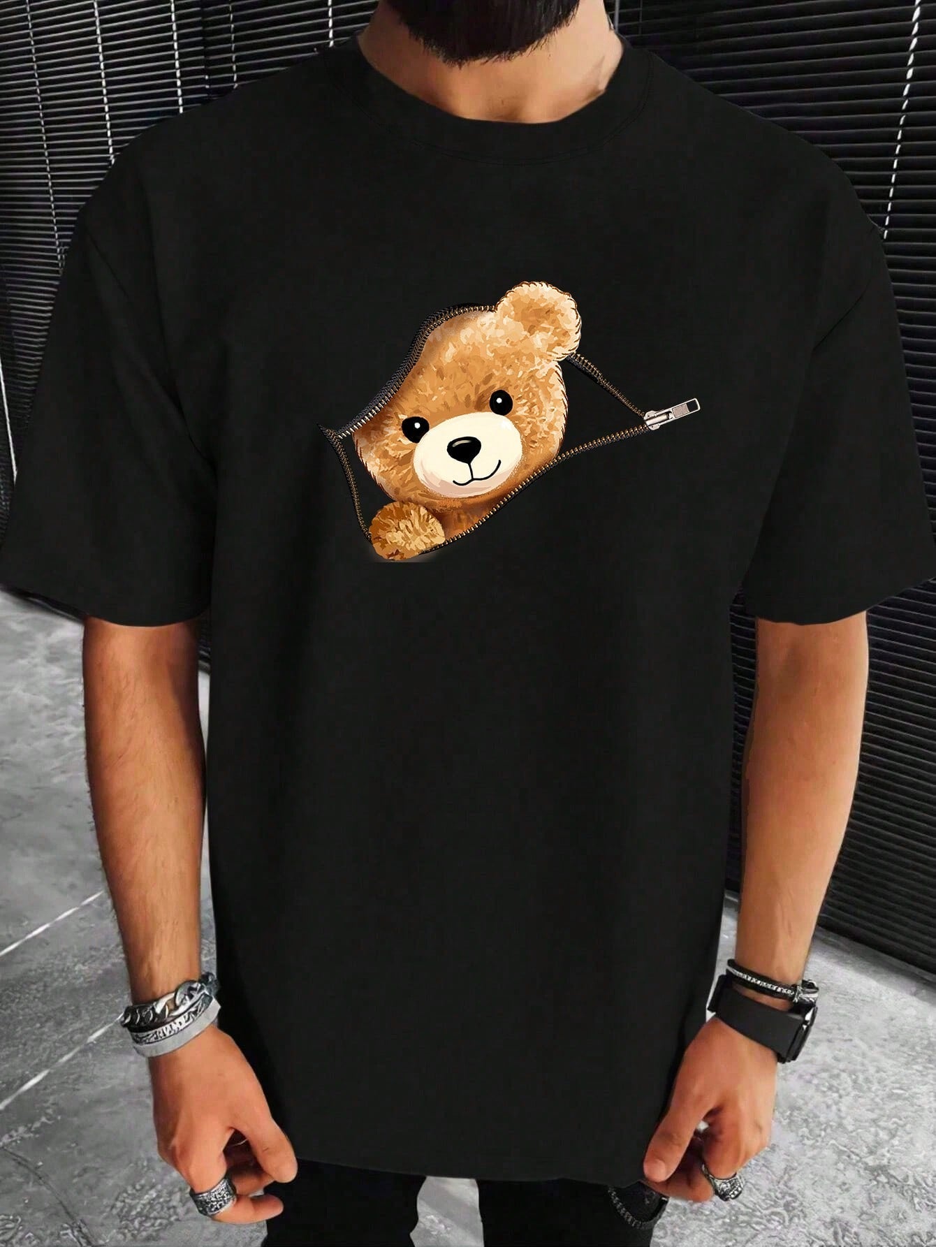Camiseta Masculina Oversized Estampa Urso Fofo Preto / PP Camiseta Masculina Oversized Estampa Urso Fofo