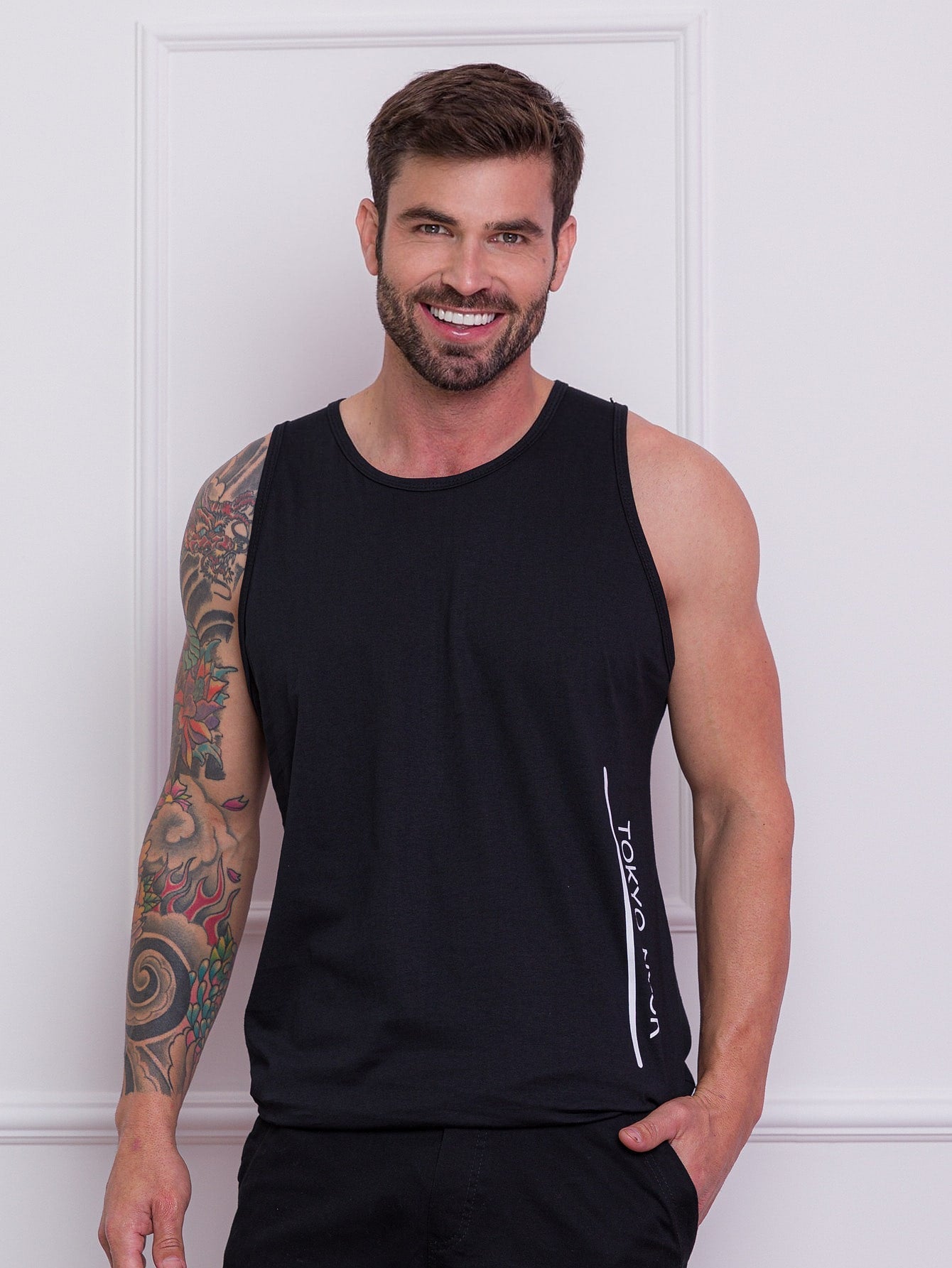 Camiseta Regata Masculina Básica Design Clean Estilo Casual Preto / PP Camiseta Regata Masculina Básica Design Clean