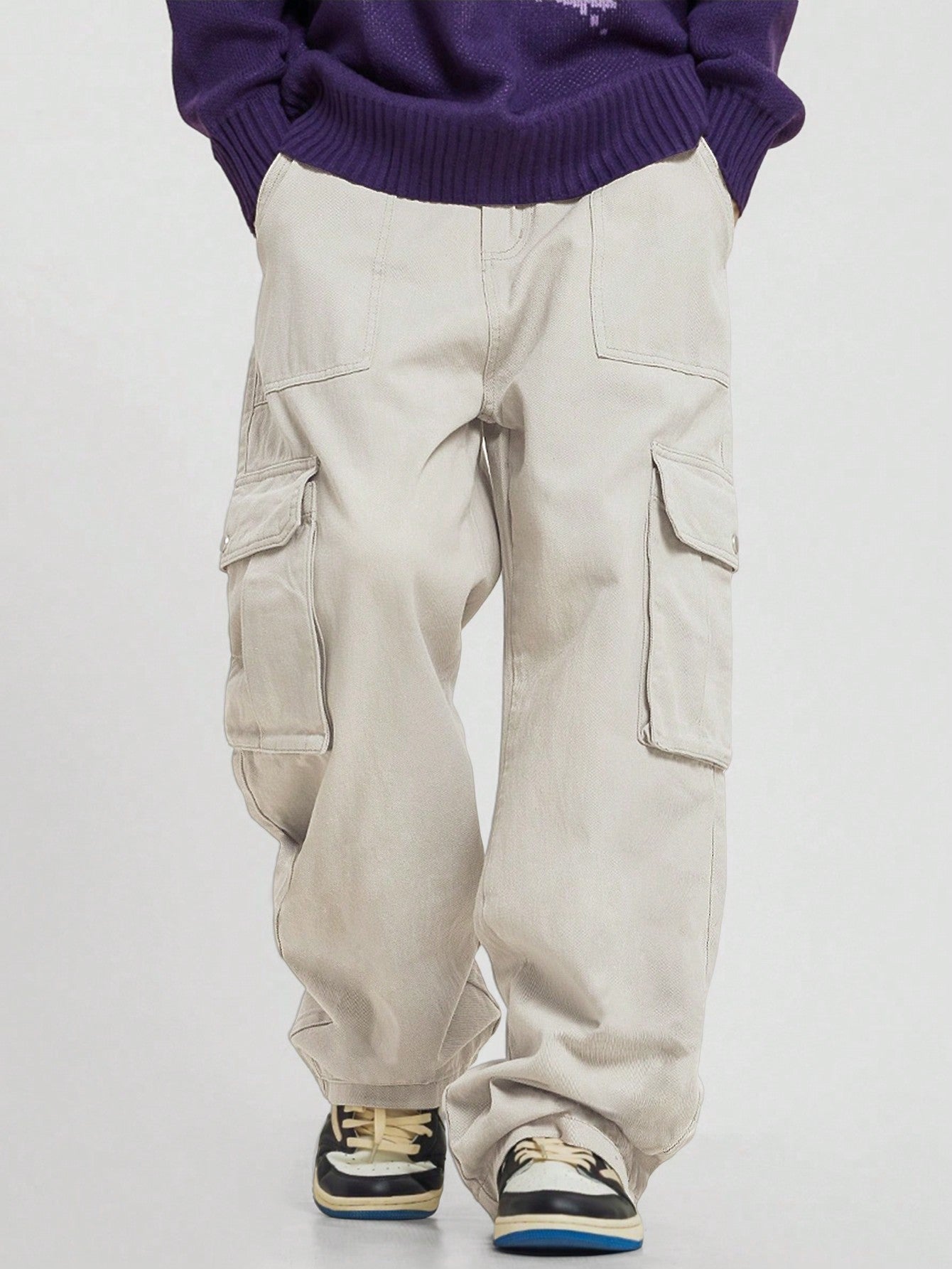 Calça Masculina Cargo Casual Bolsos Sobrepostos E Corte Clássico Calça Masculina Cargo Casual Bolsos Sobrepostos E