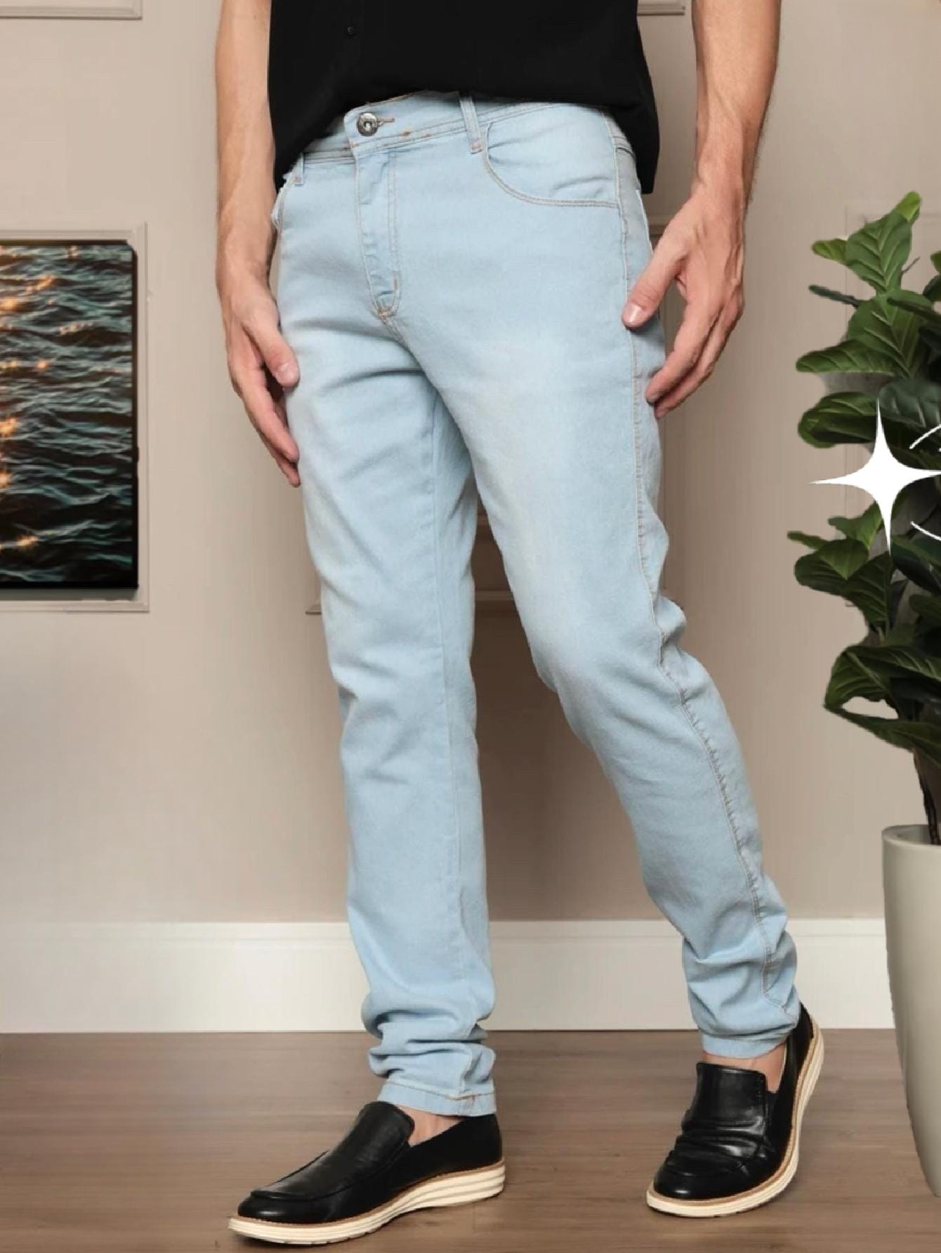 Calça Masculina Jeans Slim Fit Com Design Moderno E Ajuste Perfeito Lavagem Clara / PP Calça Masculina Jeans Slim Fit