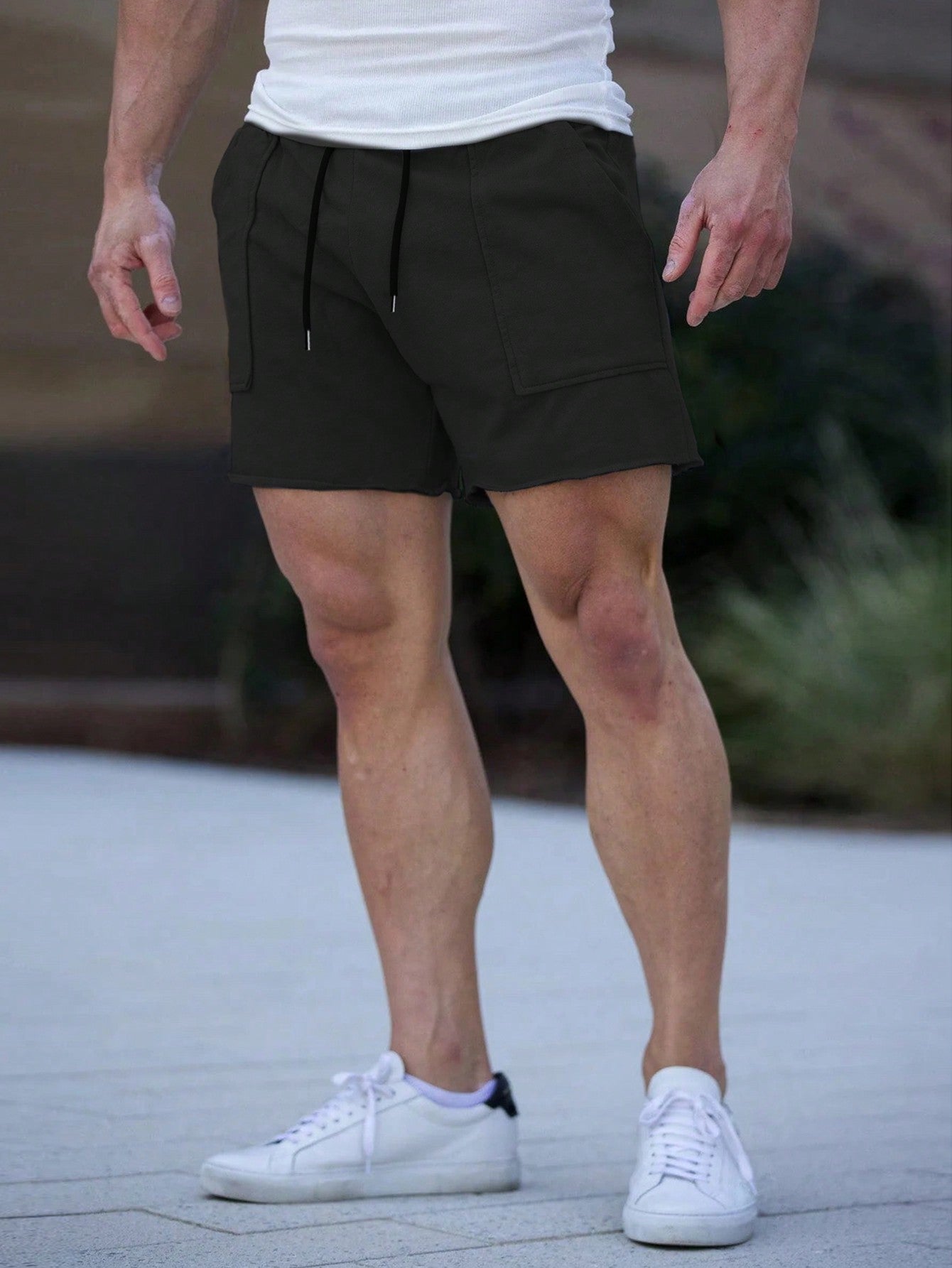 Shorts Masculino Casual Com Cós Elástico E Bolsos Funcionais Shorts Masculino Casual Com Cós Elástico E Bolsos