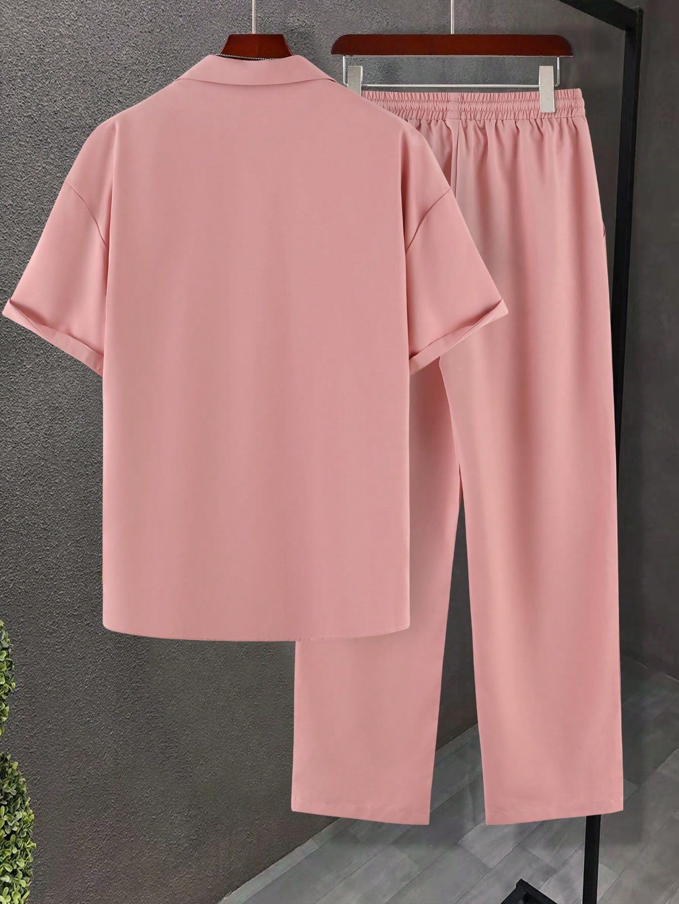 Conjunto Masculino Camisa Gola Dobrada E Calça Casual Solta Conjunto Masculino Camisa Gola Dobrada E Calça Casual Solta