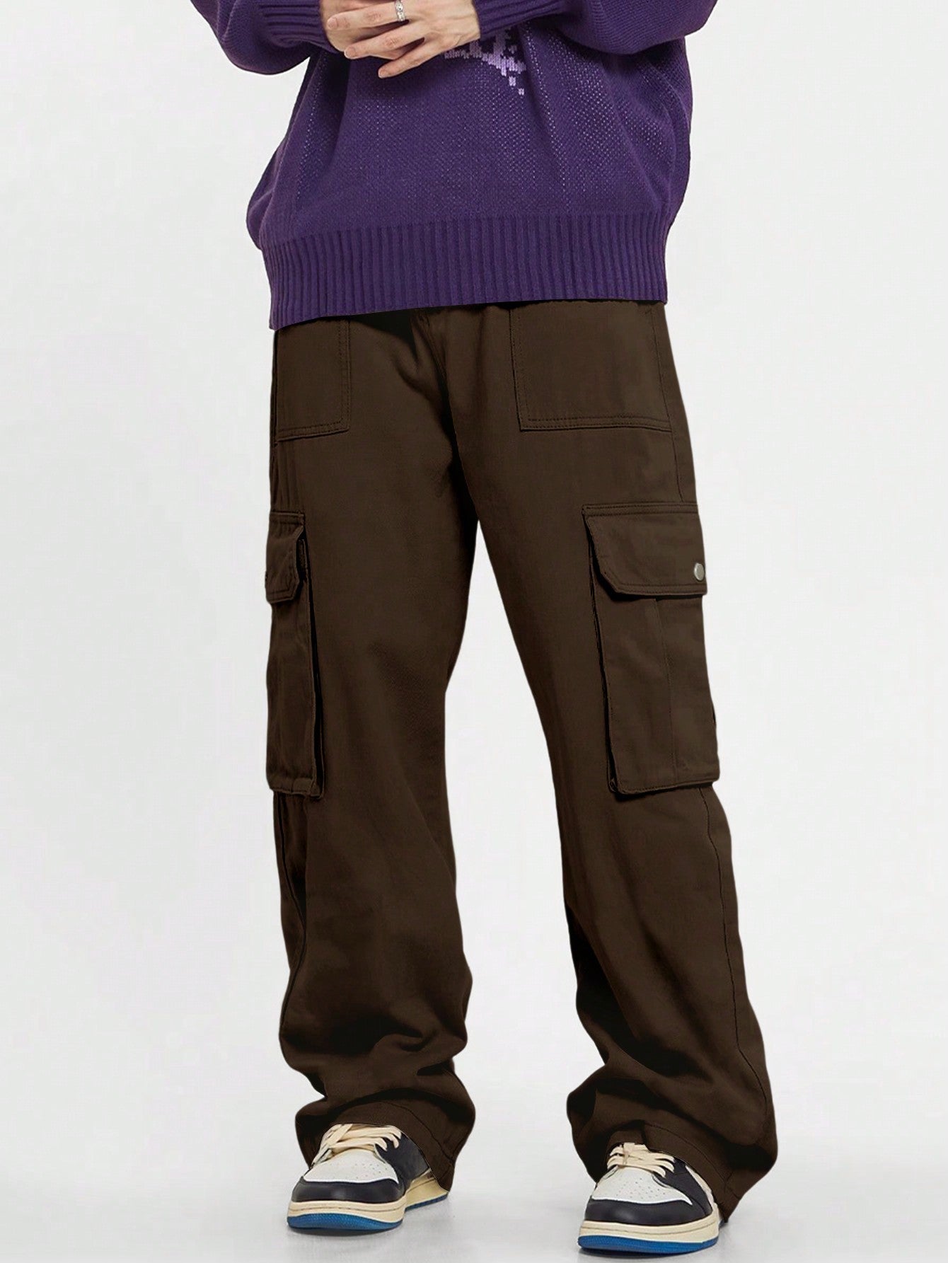 Calça Masculina Cargo Casual Bolsos Sobrepostos E Corte Clássico Calça Masculina Cargo Casual Bolsos Sobrepostos E