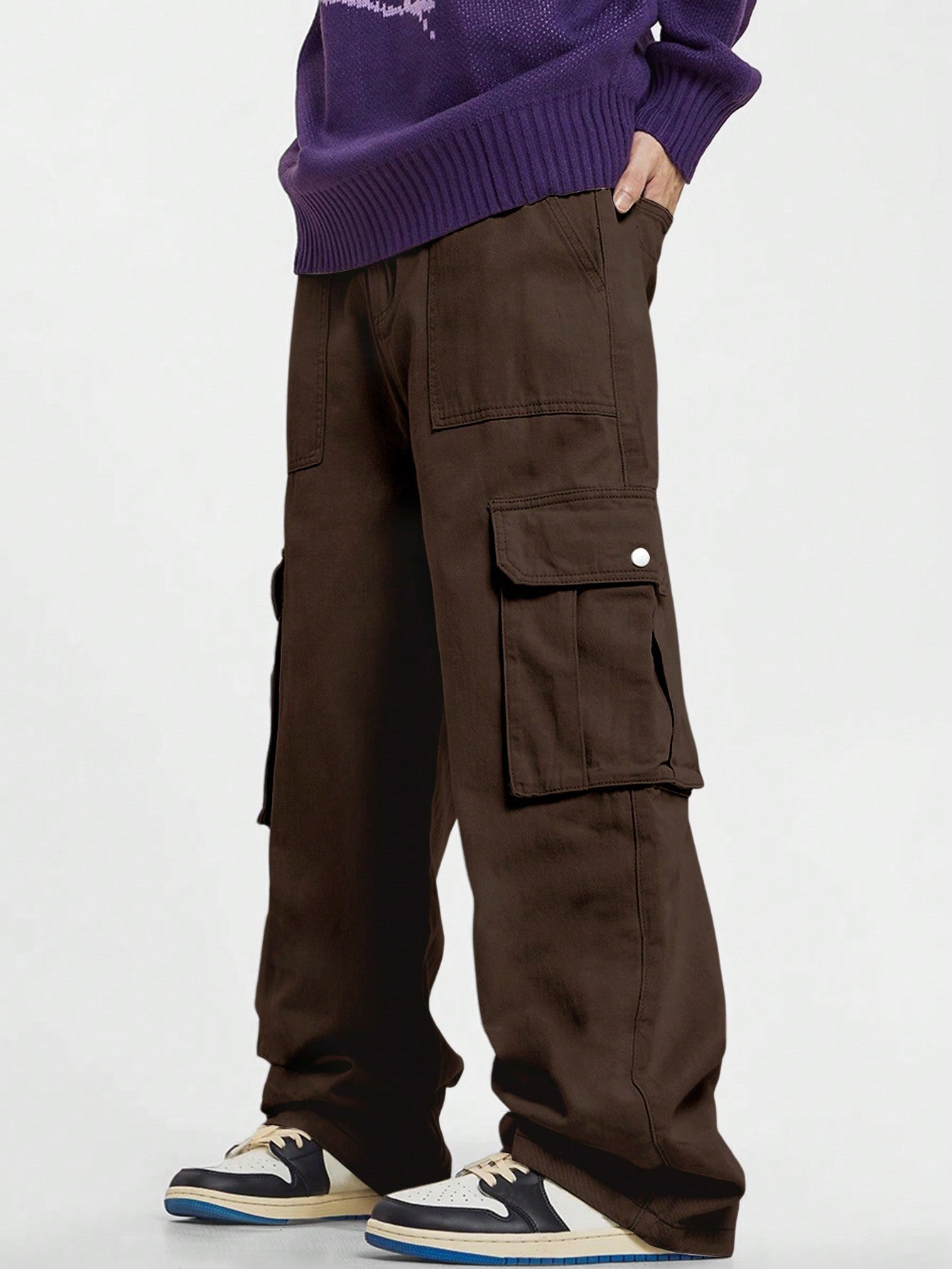 Calça Masculina Cargo Casual Bolsos Sobrepostos E Corte Clássico Calça Masculina Cargo Casual Bolsos Sobrepostos E