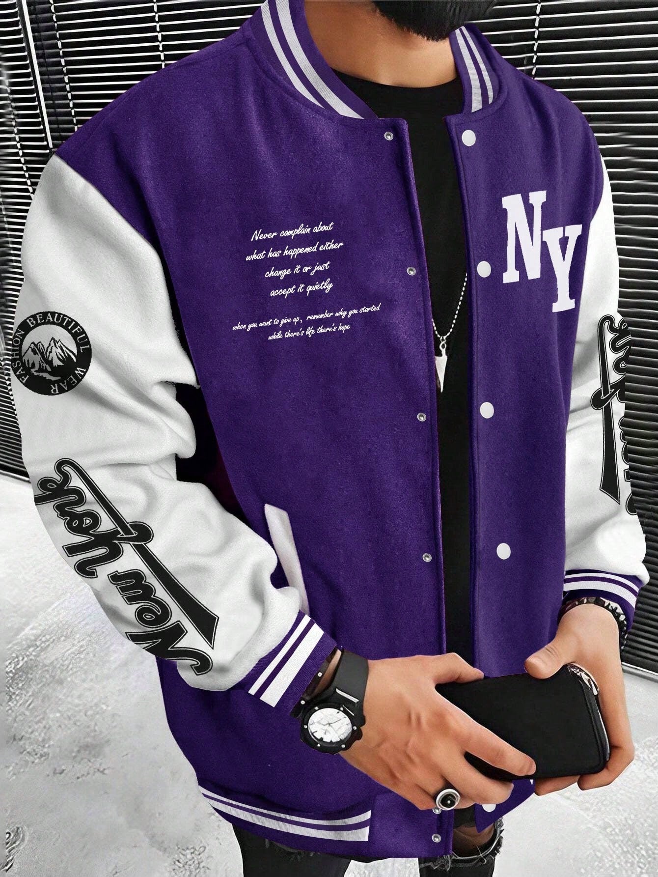 Moletom Masculino Estilo College Com Estampa Frontal E Punhos Roxo / PP Moletom Masculino Estilo College Com Estampa