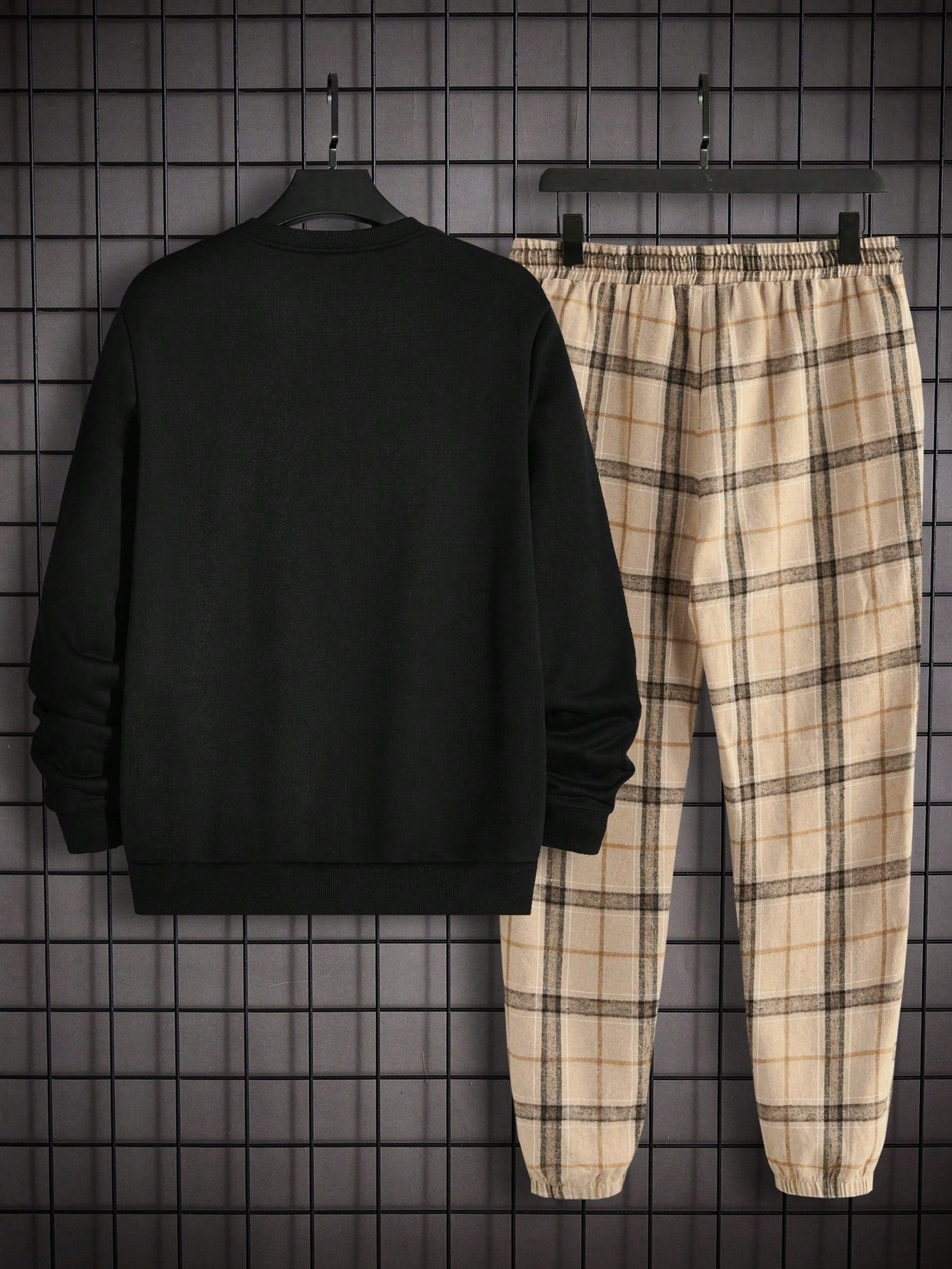 Conjunto Masculino Moletom Ursinho E Calça Xadrez Estilo Casual Conjunto Masculino Moletom Ursinho E Calça Xadrez