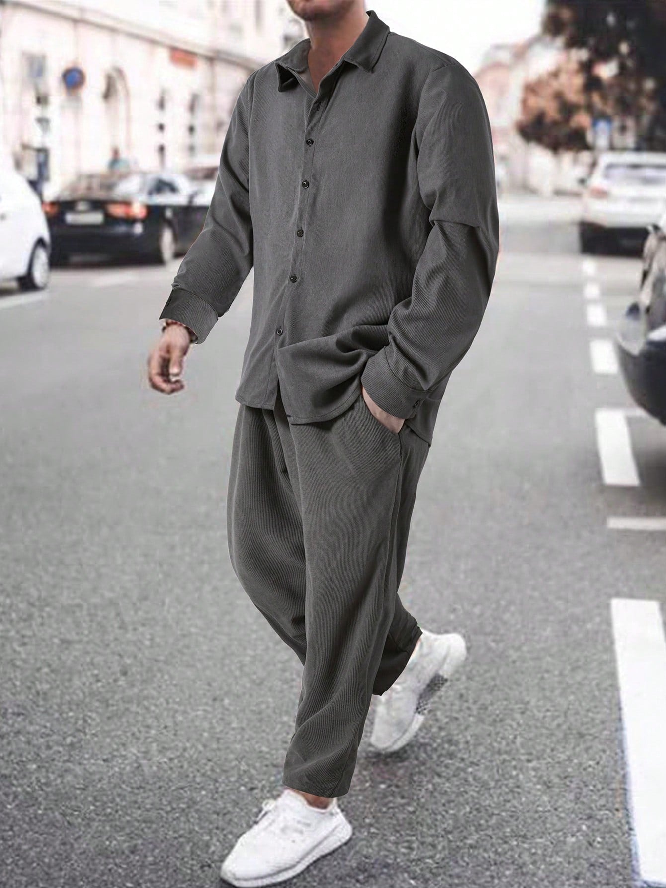 Conjunto Masculino Camisa E Calça Casual Sofisticado Cinza / PP Conjunto Masculino Camisa E Calça Casual Sofisticado