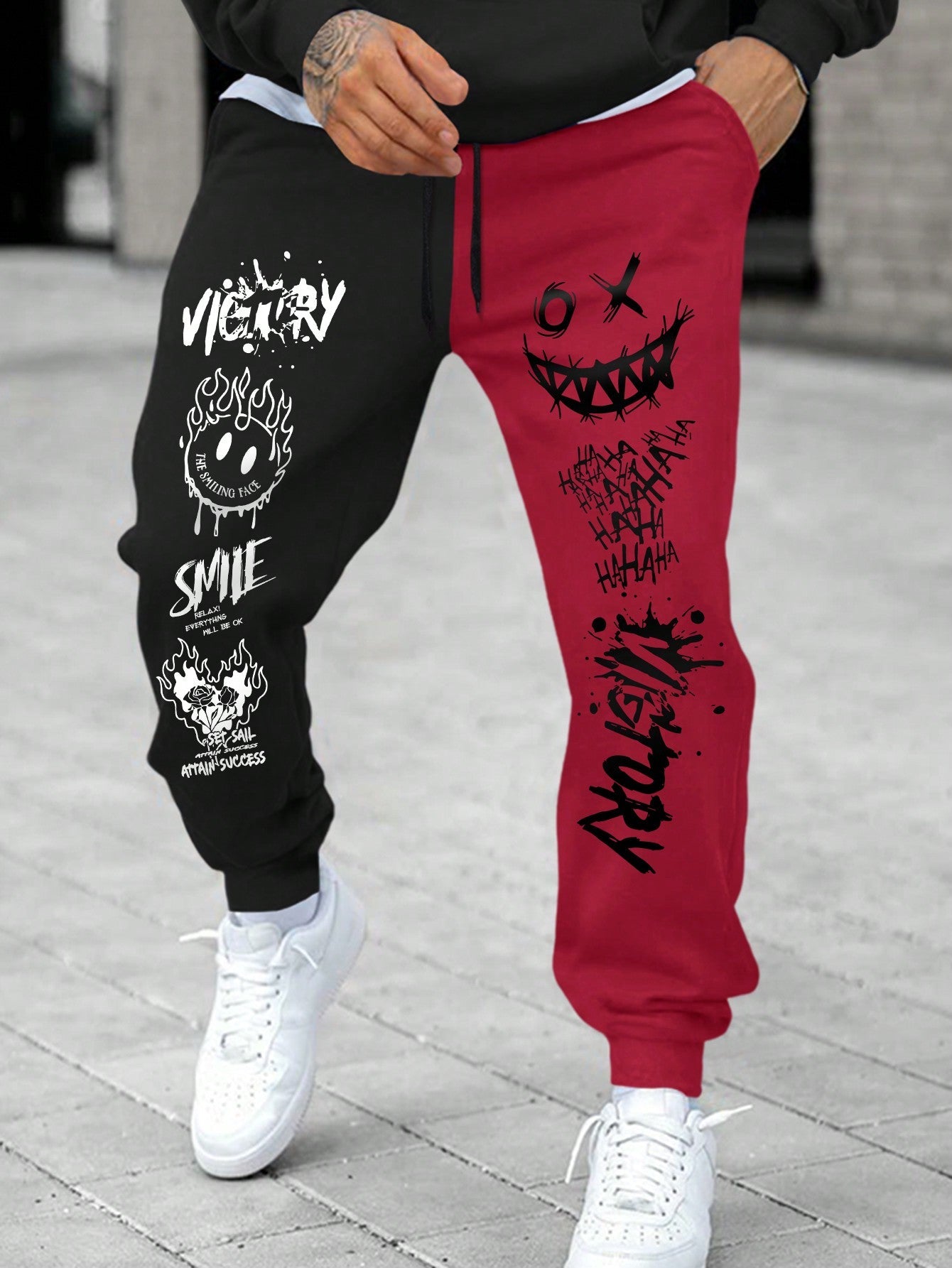 Calça Masculina Jogger Com Estampas Grafitadas Urbanas Vinho / PP Calça Masculina Jogger Com Estampas Grafitadas Urbanas
