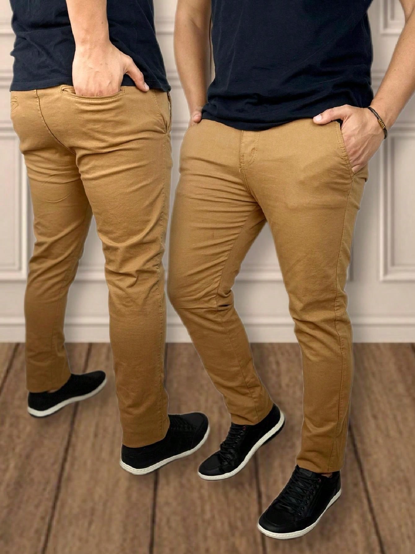 Calça Masculina Jeans Slim Fit Costura Contrastante E Lavagem Moderna Marrom / PP Calça Masculina Jeans Slim Fit