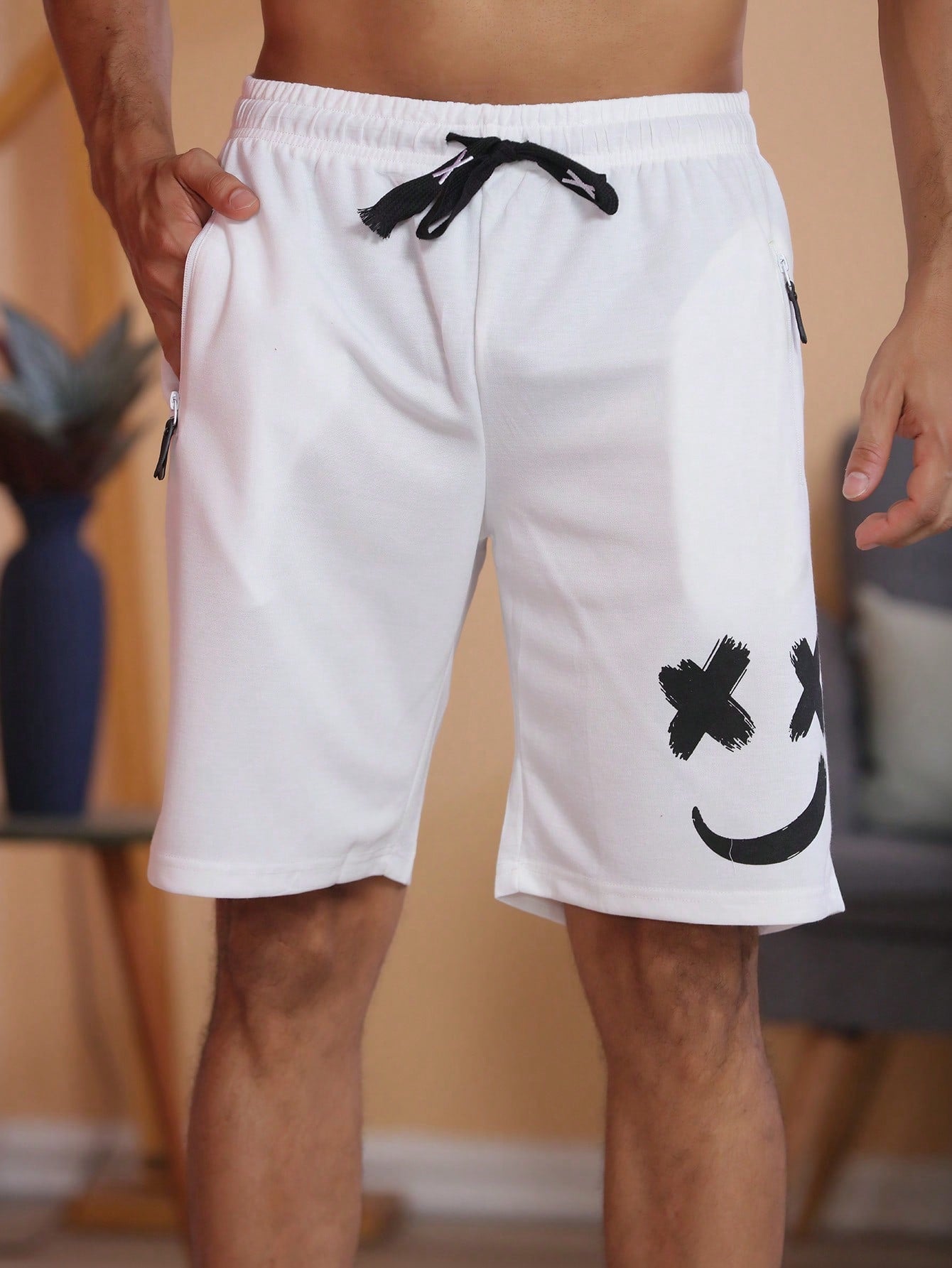 Shorts Masculino Moletom Estampa Divertida E Zíperes Funcionais Shorts Masculino Moletom Estampa Divertida E Zíperes