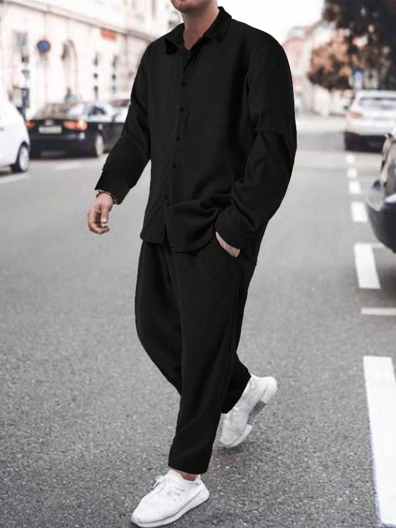 Conjunto Masculino Camisa E Calça Casual Sofisticado Preto / PP Conjunto Masculino Camisa E Calça Casual Sofisticado