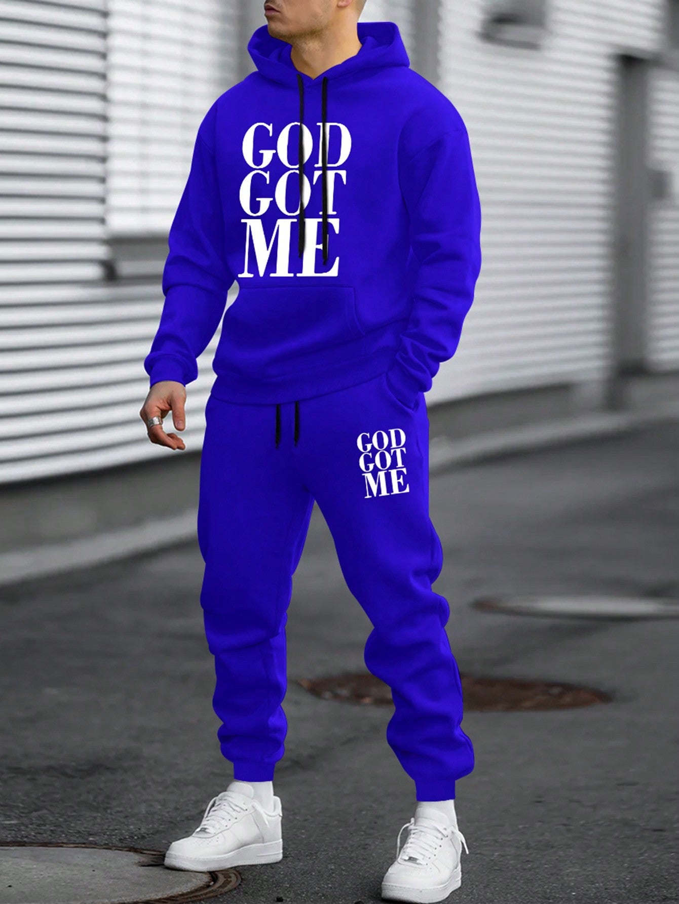 Conjunto Masculino Moletom Estampa God Got Me Estilo Street Azul / PP Conjunto Masculino Moletom Estampa God Got Me