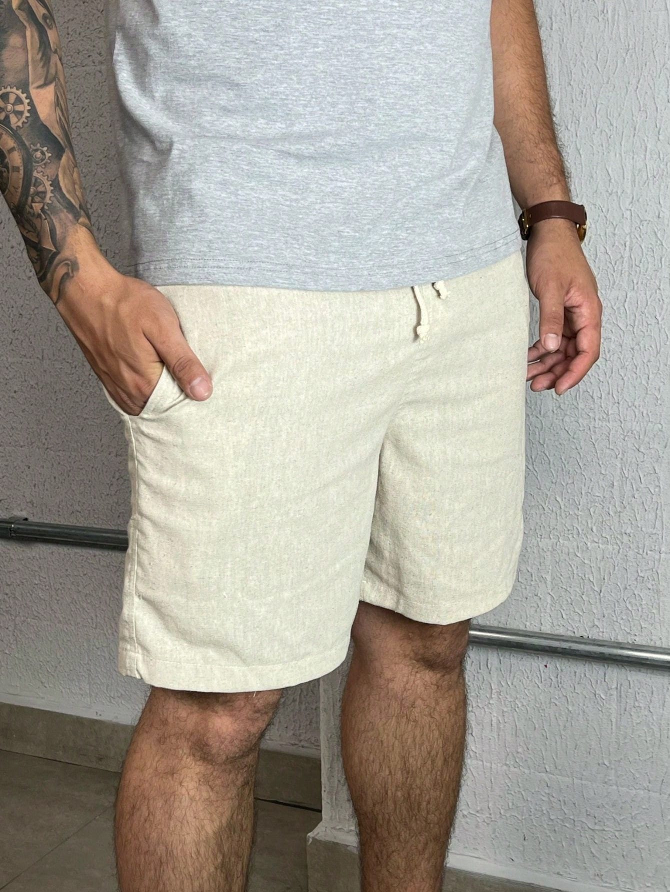 Shorts Masculino Mauricinho Casual Com Cós Elástico E Tecido Shorts Masculino Mauricinho Casual Com Cós Elástico E