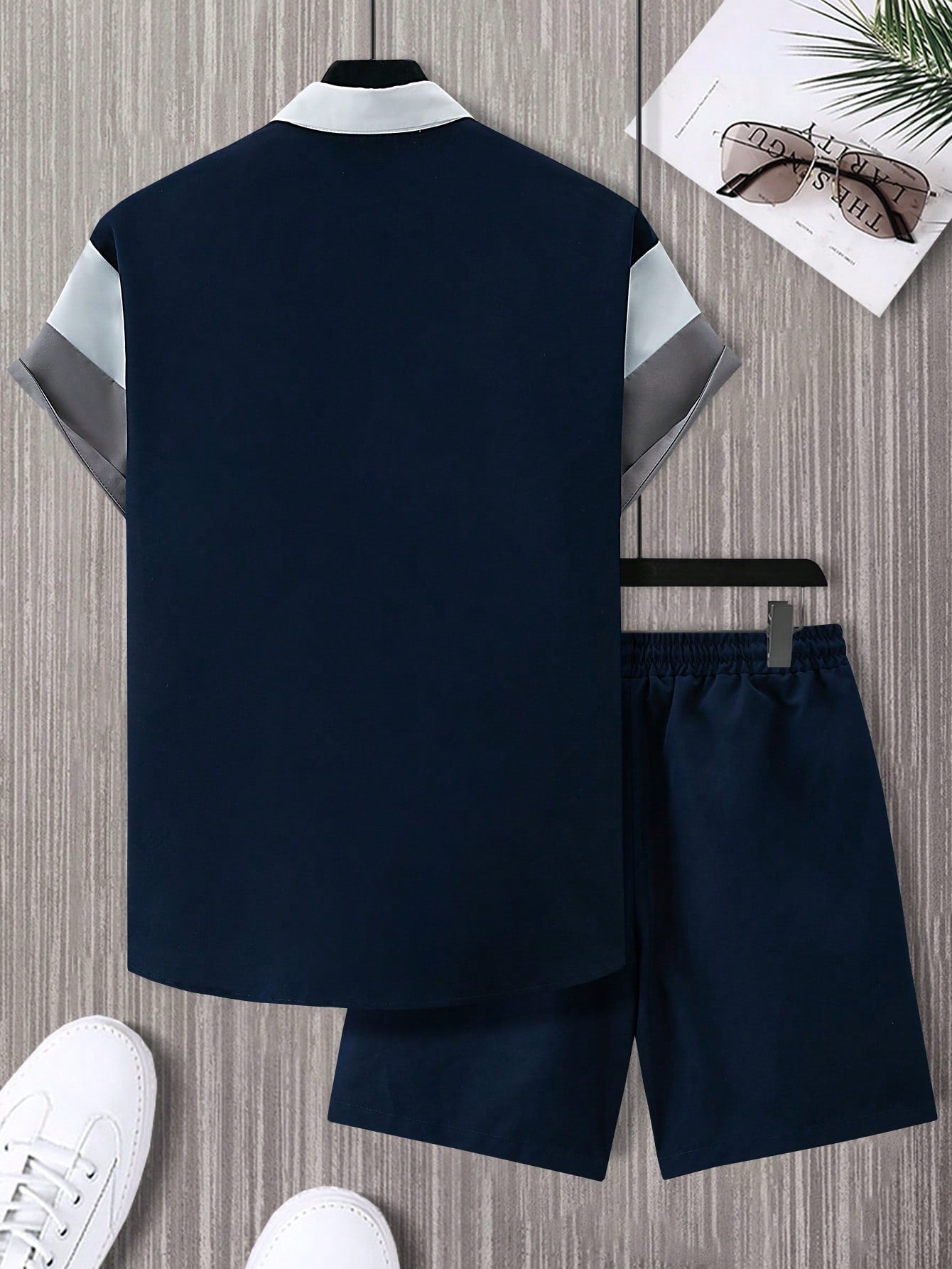 Conjunto Masculino Camisa Solta Estilo Color Block E Bermuda Casual Conjunto Masculino Camisa Solta Estilo Color Block