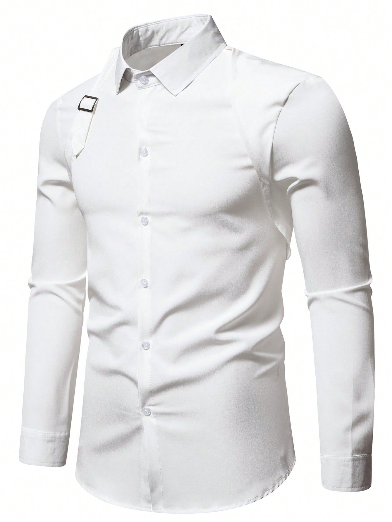 Camisa Masculina De Botão Slim Fivela Decorativa Estilo Único Camisa Masculina De Botão Slim Fivela Decorativa Estilo