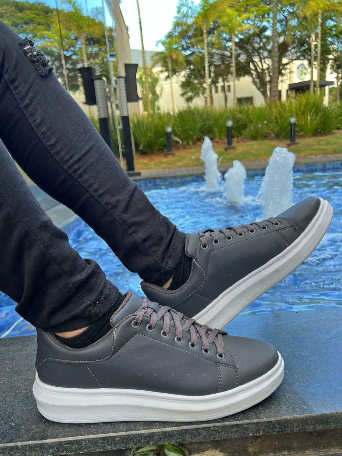 Sapato Masculino Social Cadarço Derby Solado Antiderrapante Cinza / 36 Sapato Masculino Social Cadarço Derby Solado