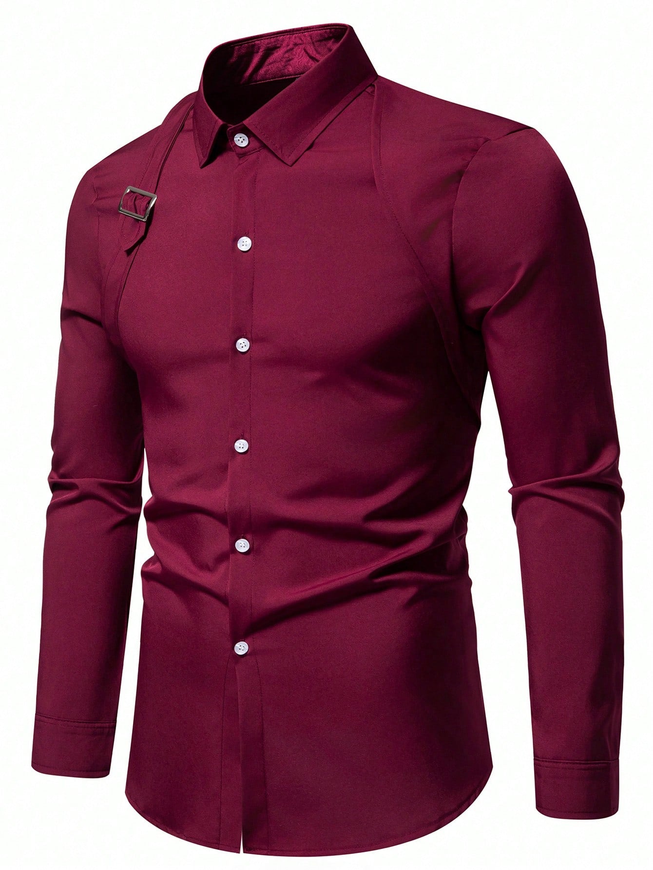 Camisa Masculina De Botão Slim Fivela Decorativa Estilo Único Camisa Masculina De Botão Slim Fivela Decorativa Estilo