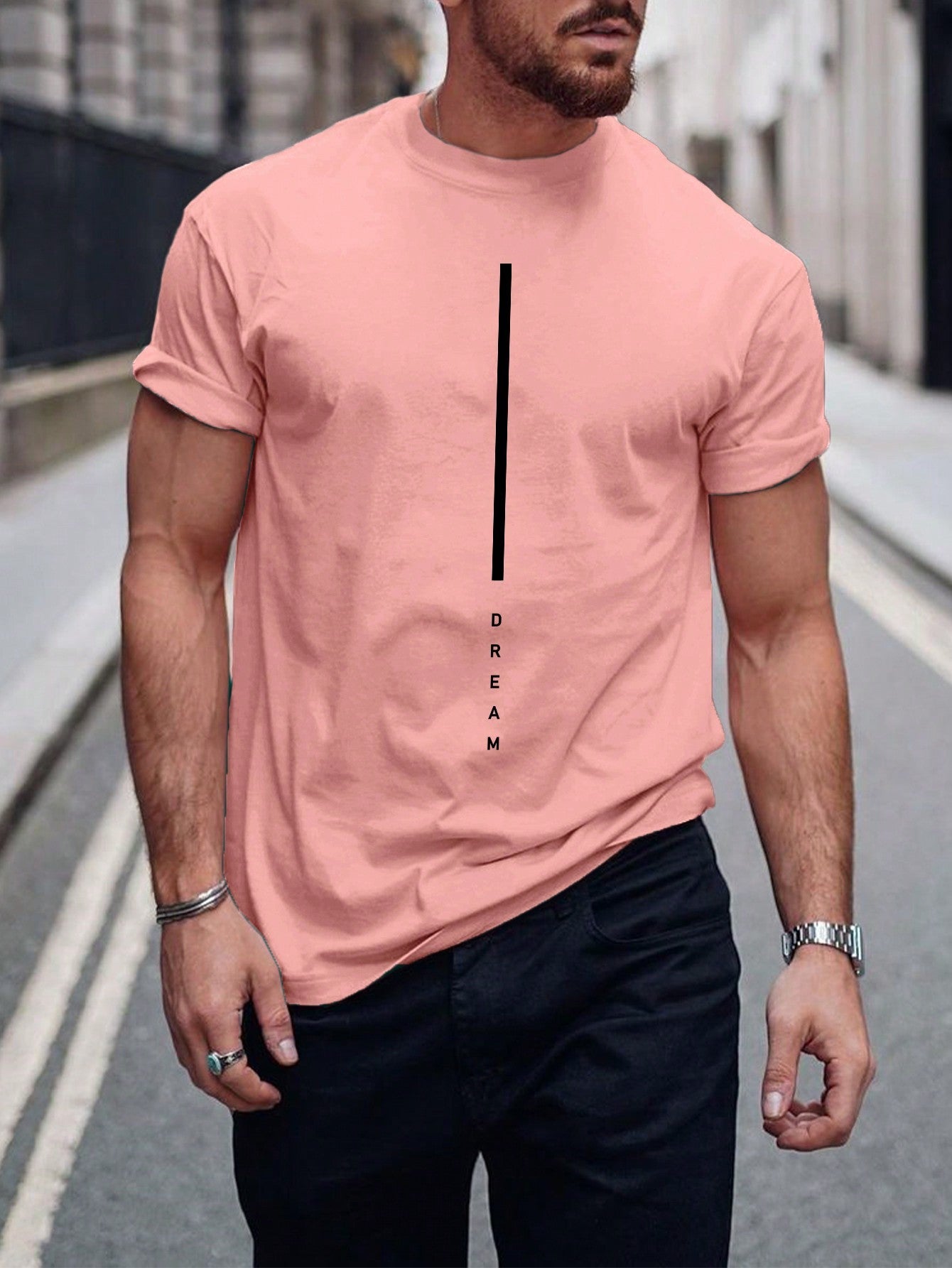 Camisa Masculina Slim Estampa Minimalista Vertical Rosa Chiclete / PP Camisa Masculina Slim Estampa Minimalista Vertical