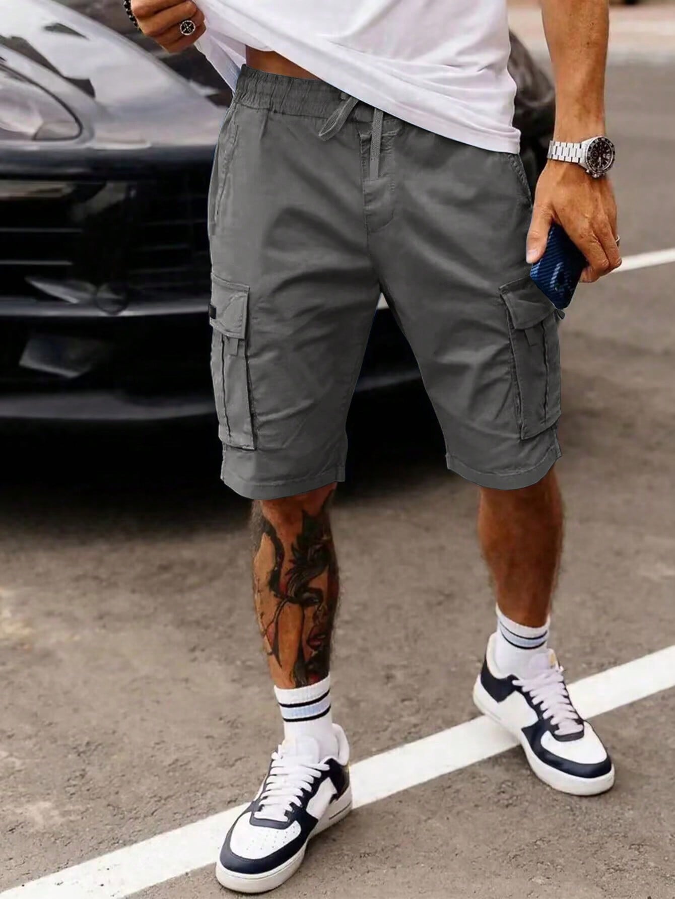 Shorts Masculino Cargo Bolsos Amplos E Cós Elástico Ajustável Shorts Masculino Cargo Bolsos Amplos E Cós Elástico