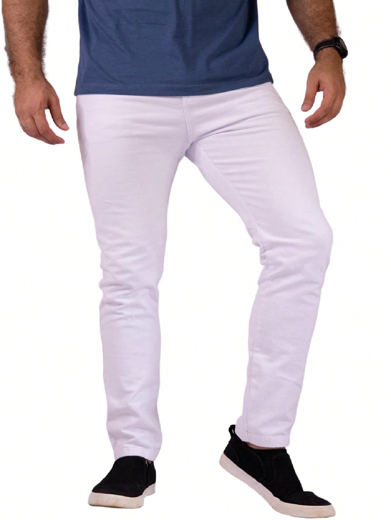 Calça Masculina Jeans Slim Fit Costura Contrastante E Lavagem Atual Calça Masculina Jeans Slim Fit Costura Contrastante