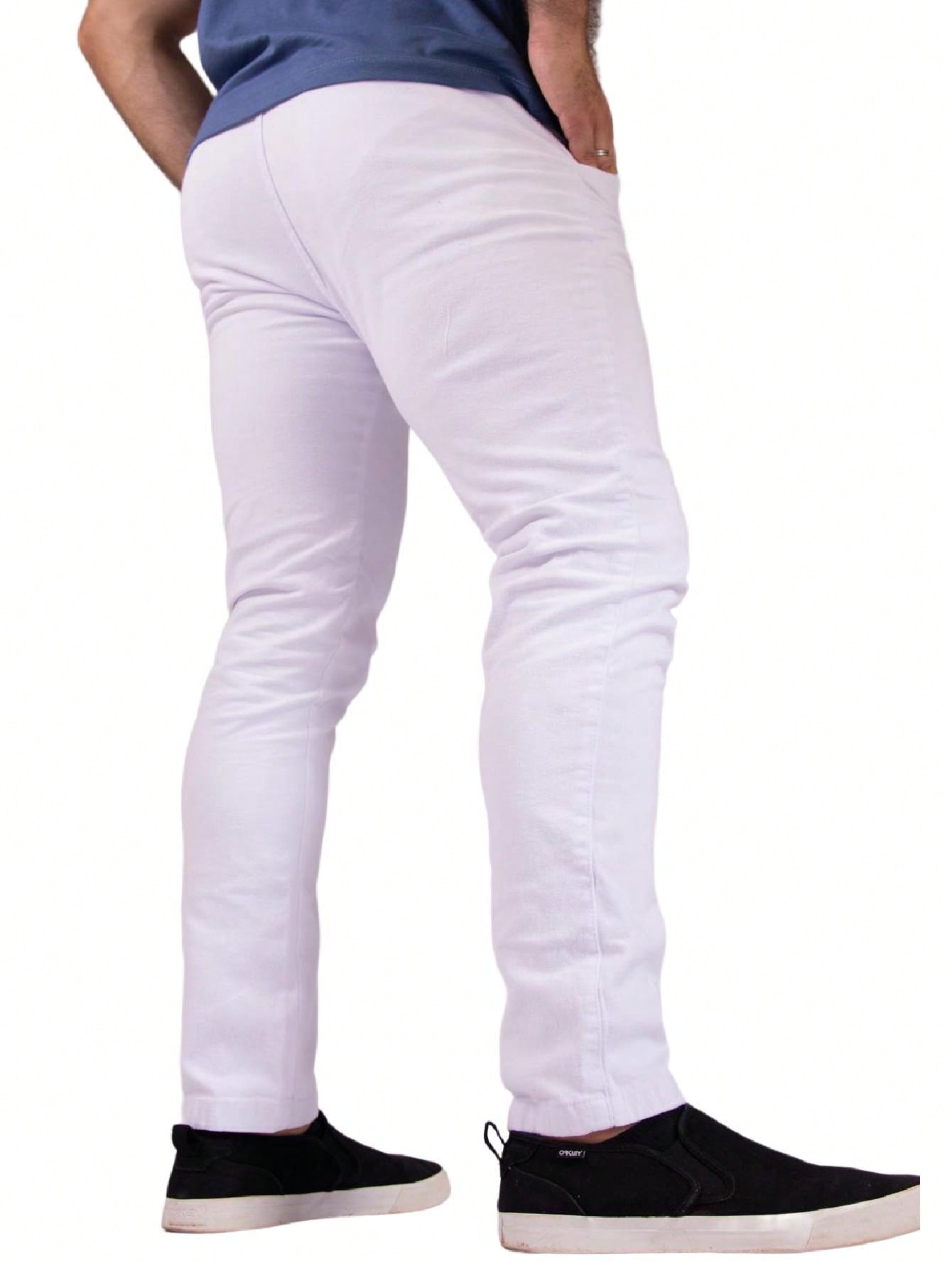 Calça Masculina Jeans Slim Fit Costura Contrastante E Lavagem Atual Calça Masculina Jeans Slim Fit Costura Contrastante