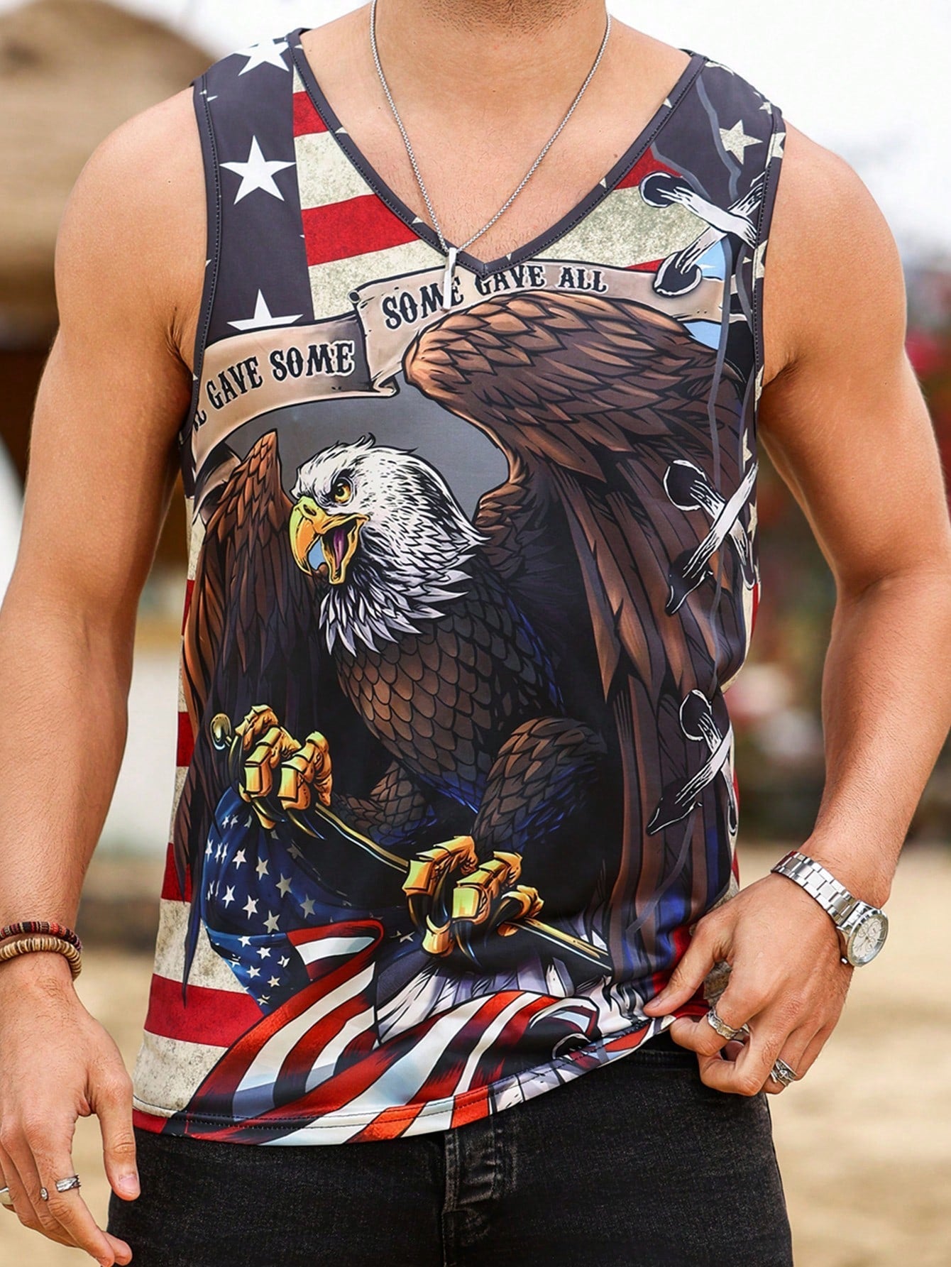 Camiseta Regata Masculina Casual Estampa De Águia Gola V Camiseta Regata Masculina Casual Estampa De Águia Gola V