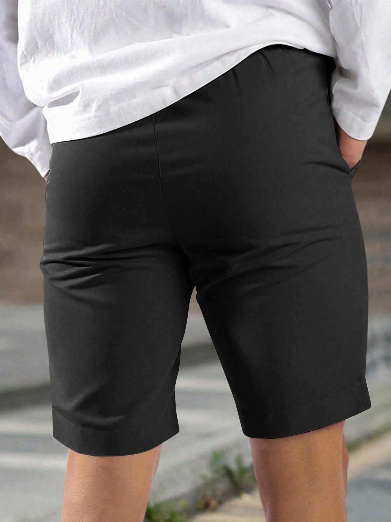 Shorts Masculino Casual Com Bolsos Laterais E Cós De Elástico Shorts Masculino Casual Com Bolsos Laterais E Cós De