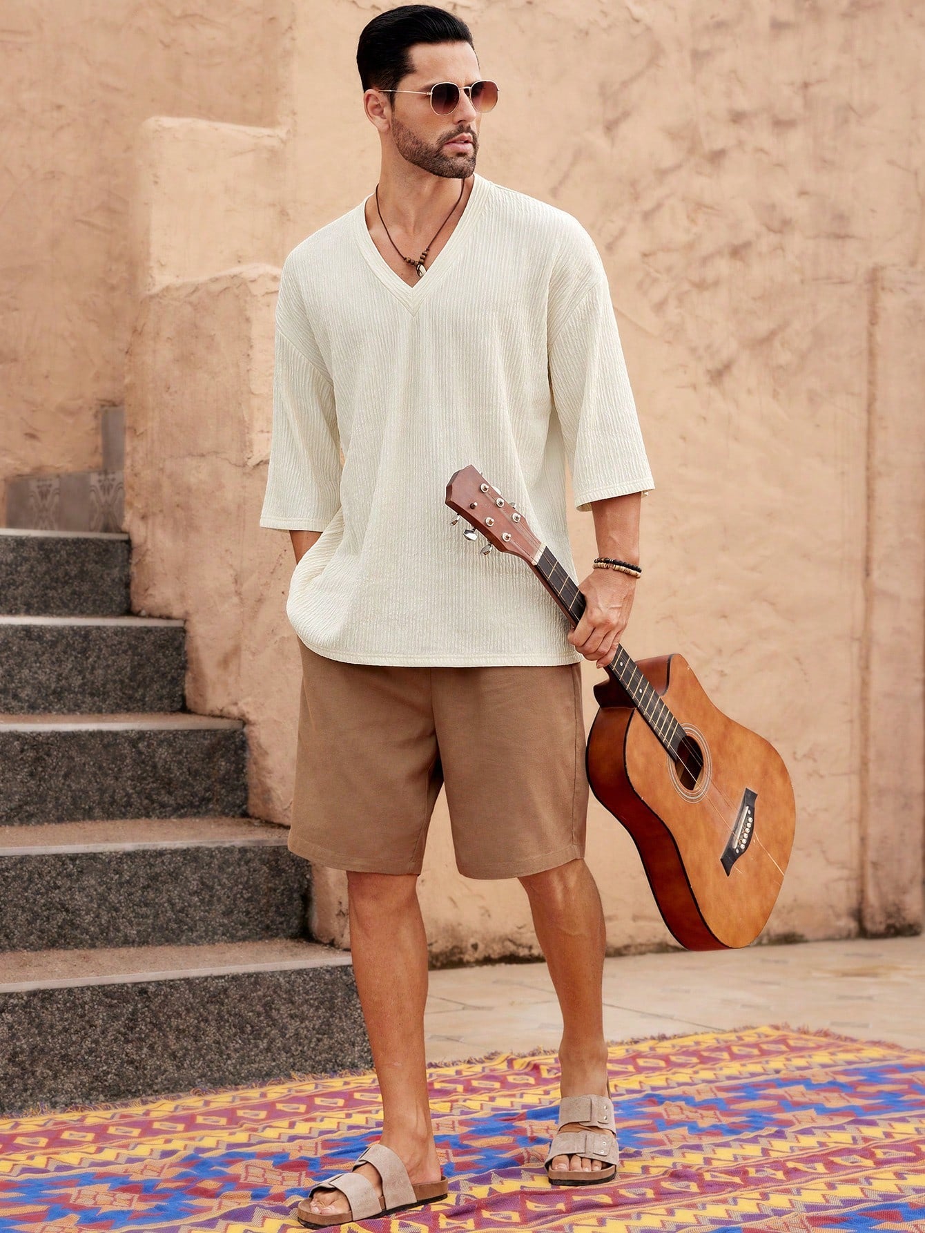 Camisa Masculina Casual Gola V Caimento Leve Camisa Masculina Casual Gola V Caimento Leve