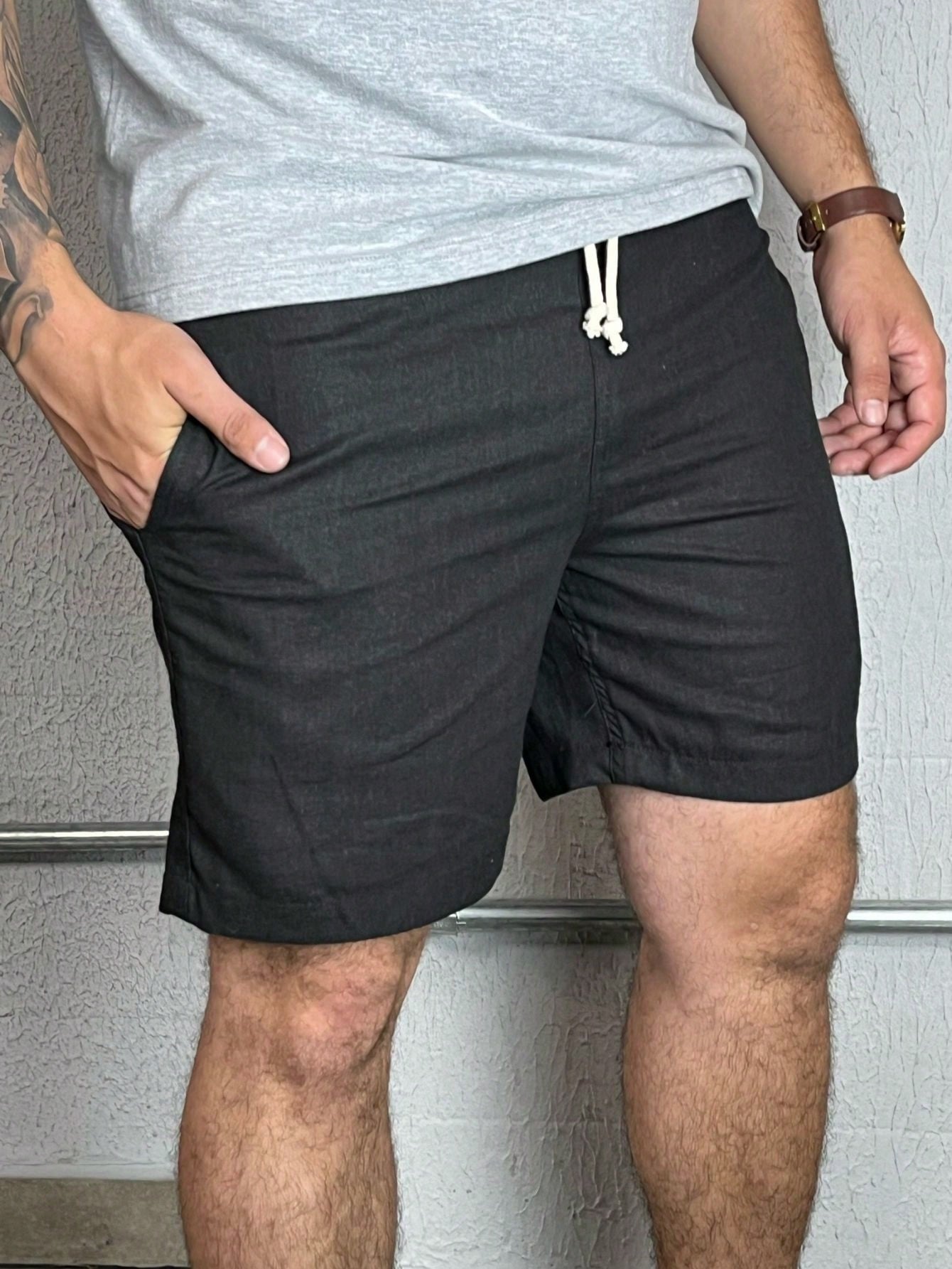 Shorts Masculino Mauricinho Casual Com Cós Elástico E Tecido Preto / PP Shorts Masculino Mauricinho Casual Com Cós