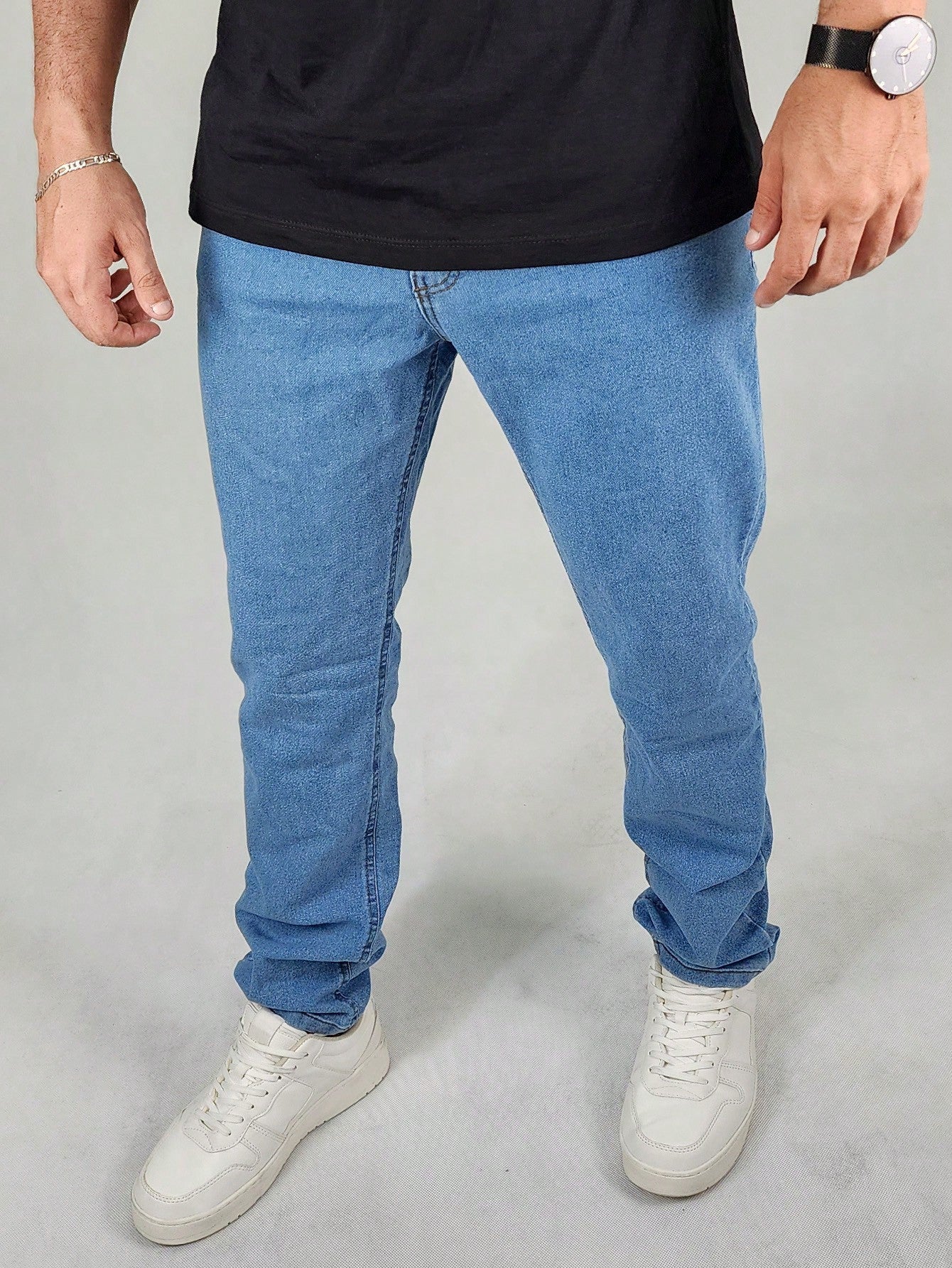 Calça Masculina Jeans Slim Fit Cintura Tradicional E Bolsos Funcionais Azul / PP Calça Masculina Jeans Slim Fit Cintura