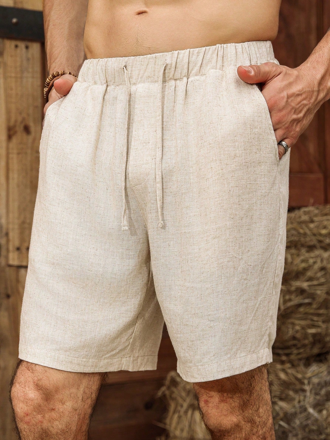 Shorts Masculino Casual Com Tecido Leve E Cós Ajustável Shorts Masculino Casual Com Tecido Leve E Cós Ajustável