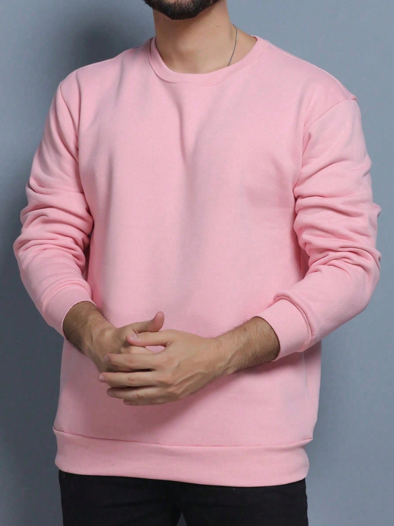 Moletom Masculino Básico Casual Gola Redonda Caimento Solto Rosa / PP Moletom Masculino Básico Casual Gola Redonda