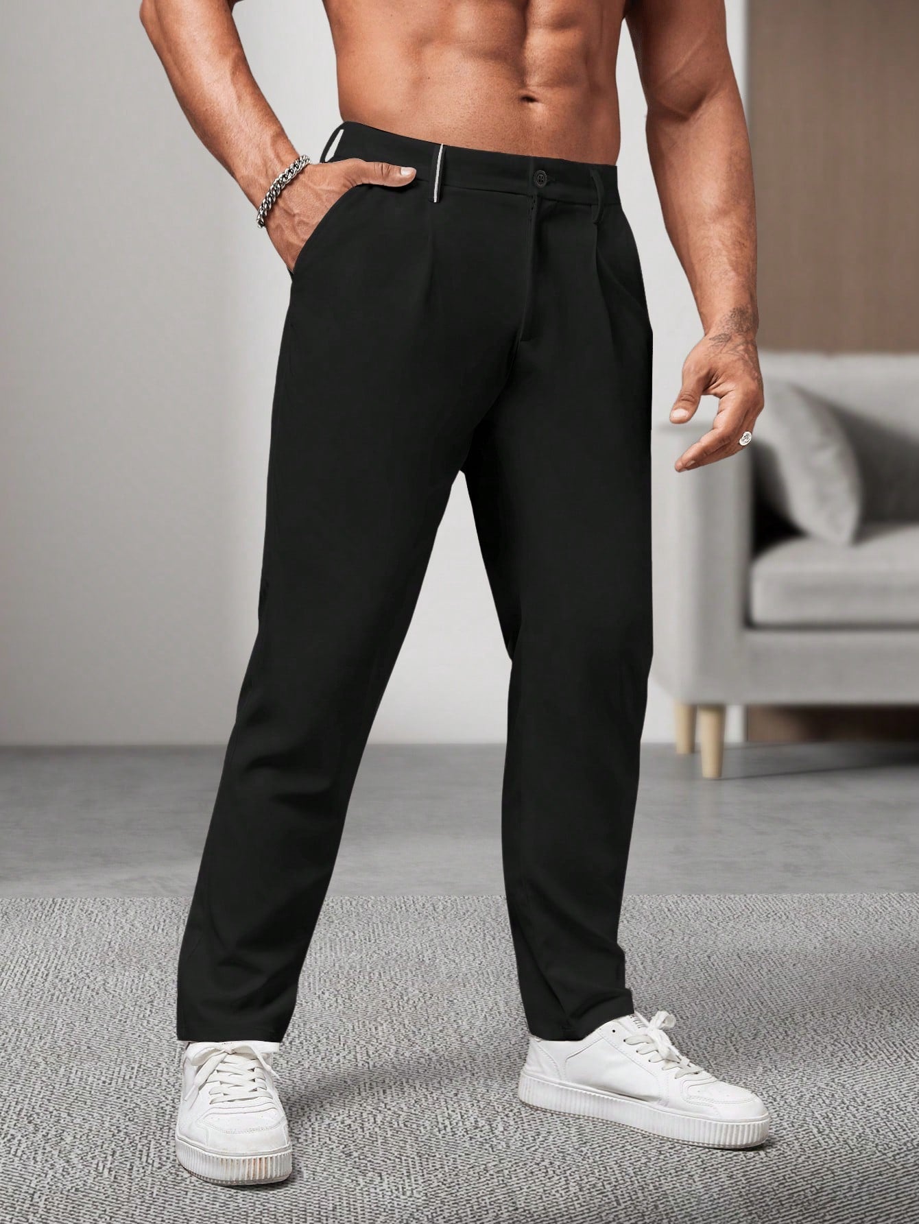 Calça Masculina Social Slim Fit Com Cintura Tradicional Preto / PP Calça Masculina Social Slim Fit Com Cintura