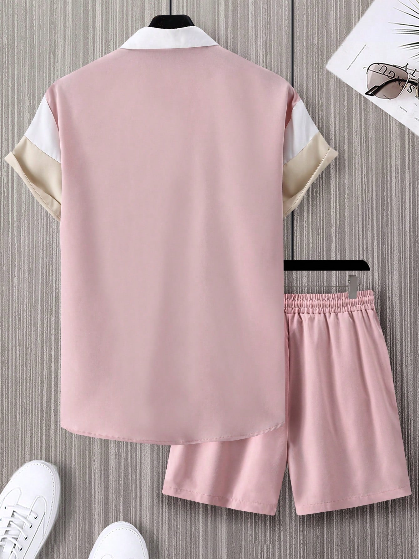 Conjunto Masculino Camisa Solta Estilo Color Block E Bermuda Casual Conjunto Masculino Camisa Solta Estilo Color Block