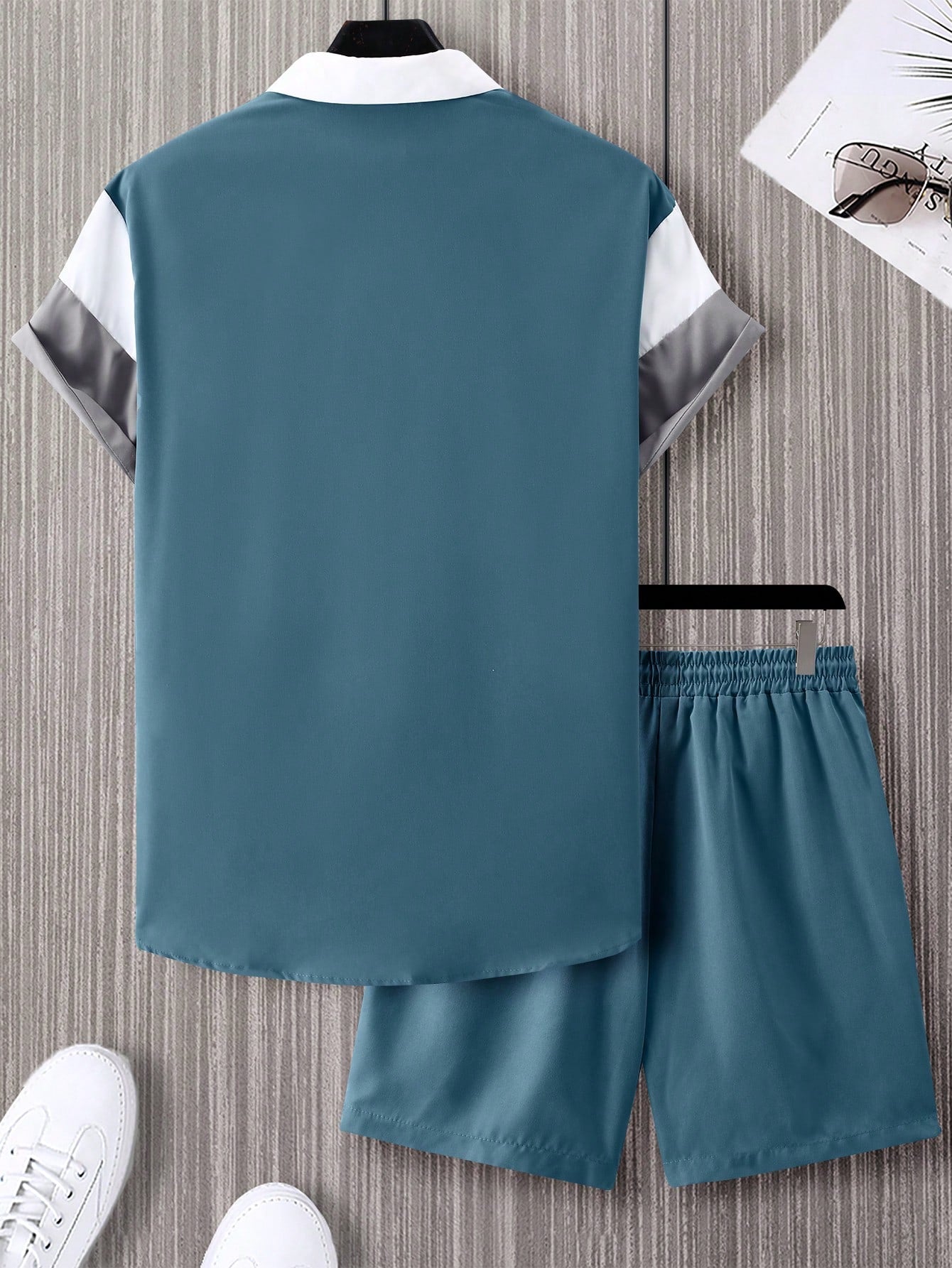 Conjunto Masculino Camisa Solta Estilo Color Block E Bermuda Casual Conjunto Masculino Camisa Solta Estilo Color Block