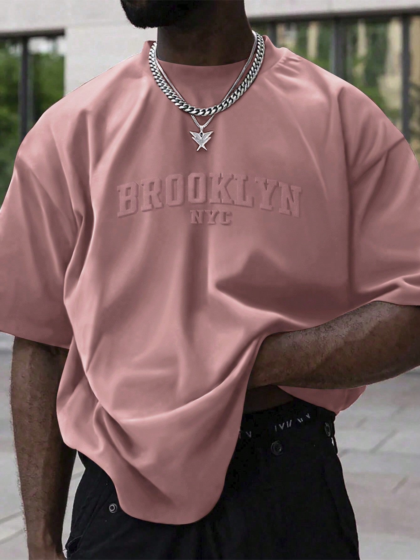 Camisa Masculina Oversized Estampa Brooklyn Nyc Rosa Chiclete / PP Camisa Masculina Oversized Estampa Brooklyn Nyc