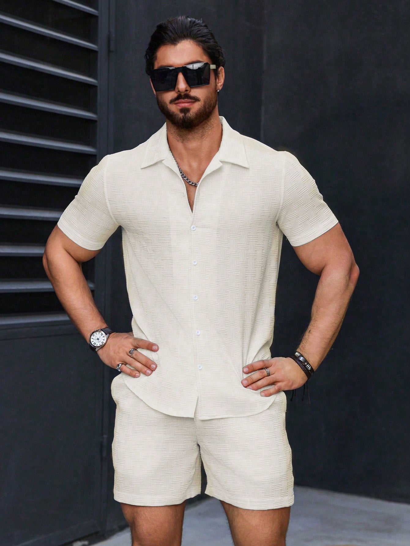 Conjunto Masculino Camisa Manga Curta E Shorts Estilo Casual Conjunto Masculino Camisa Manga Curta E Shorts Estilo