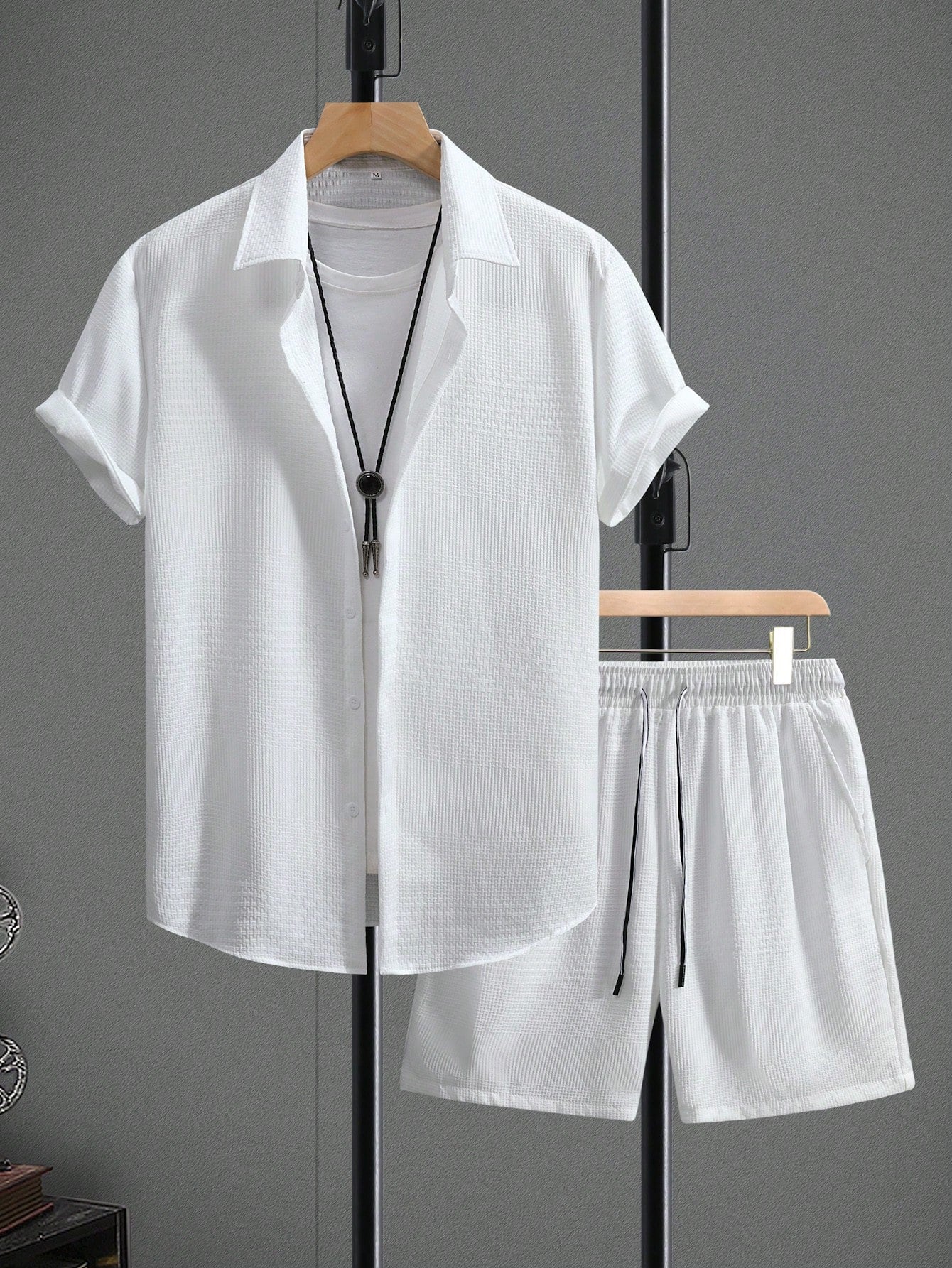 Conjunto Masculino Camisa Manga Curta E Shorts Cós Ajustável Conjunto Masculino Camisa Manga Curta E Shorts Cós