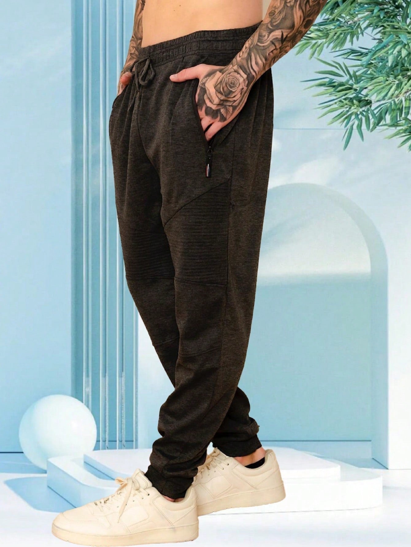 Calça Masculina Jogger Com Recortes E Cós Ajustável Chumbo / PP Calça Masculina Jogger Com Recortes E Cós Ajustável