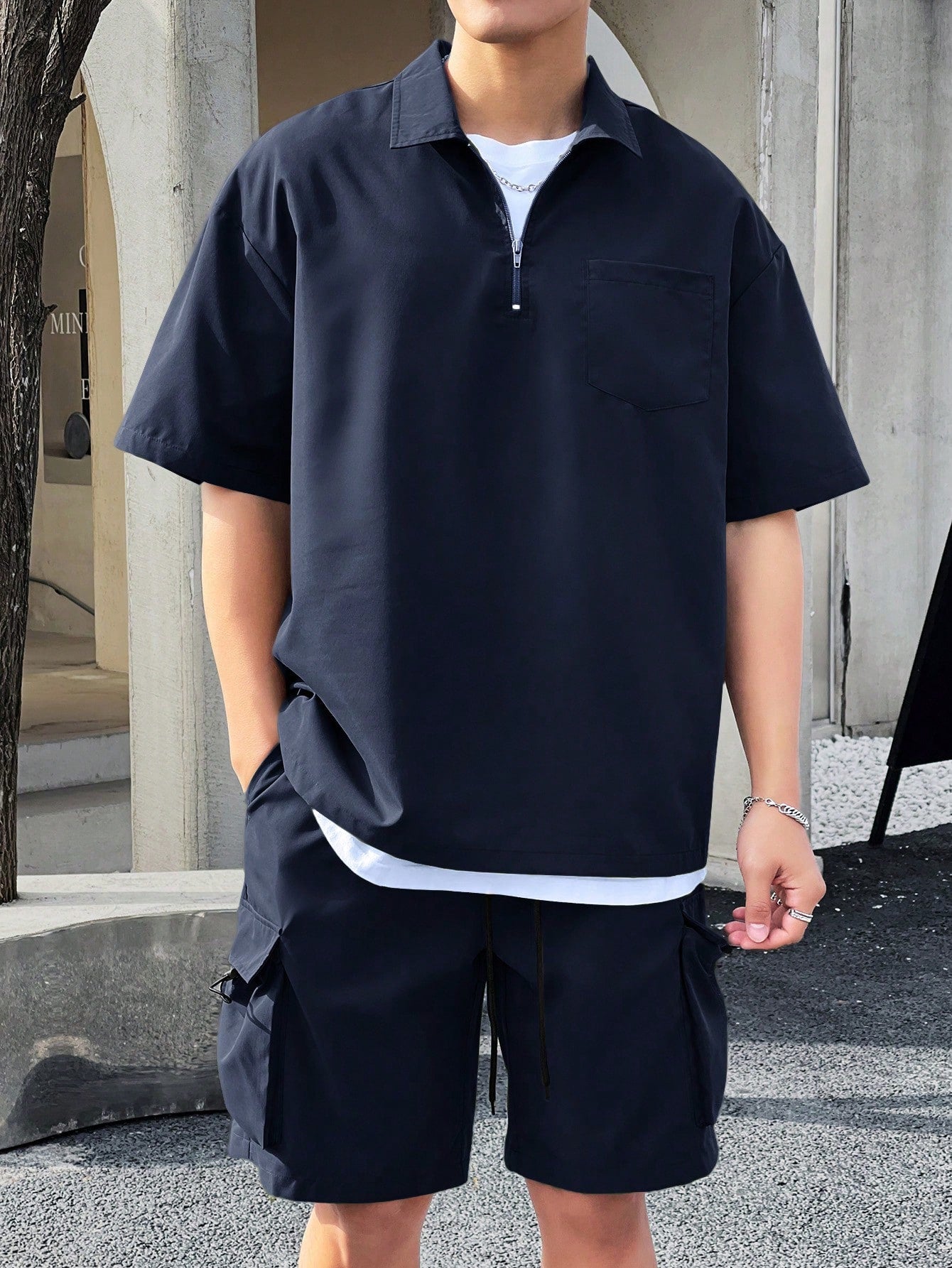 Conjunto Masculino Camisa Manga Curta E Bermuda Tecido De Linho Conjunto Masculino Camisa Manga Curta E Bermuda Tecido