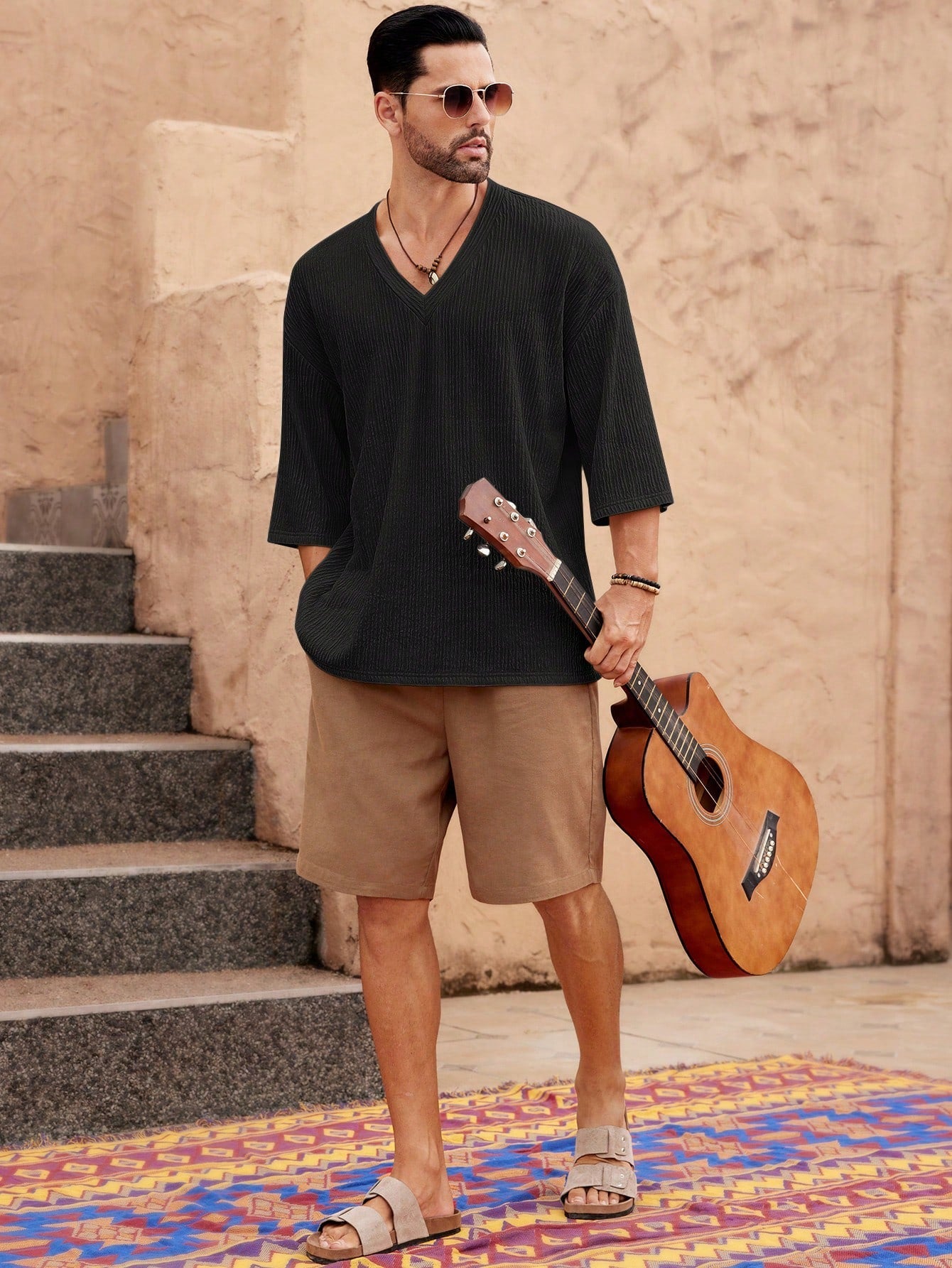 Camisa Masculina Casual Gola V Caimento Leve Camisa Masculina Casual Gola V Caimento Leve